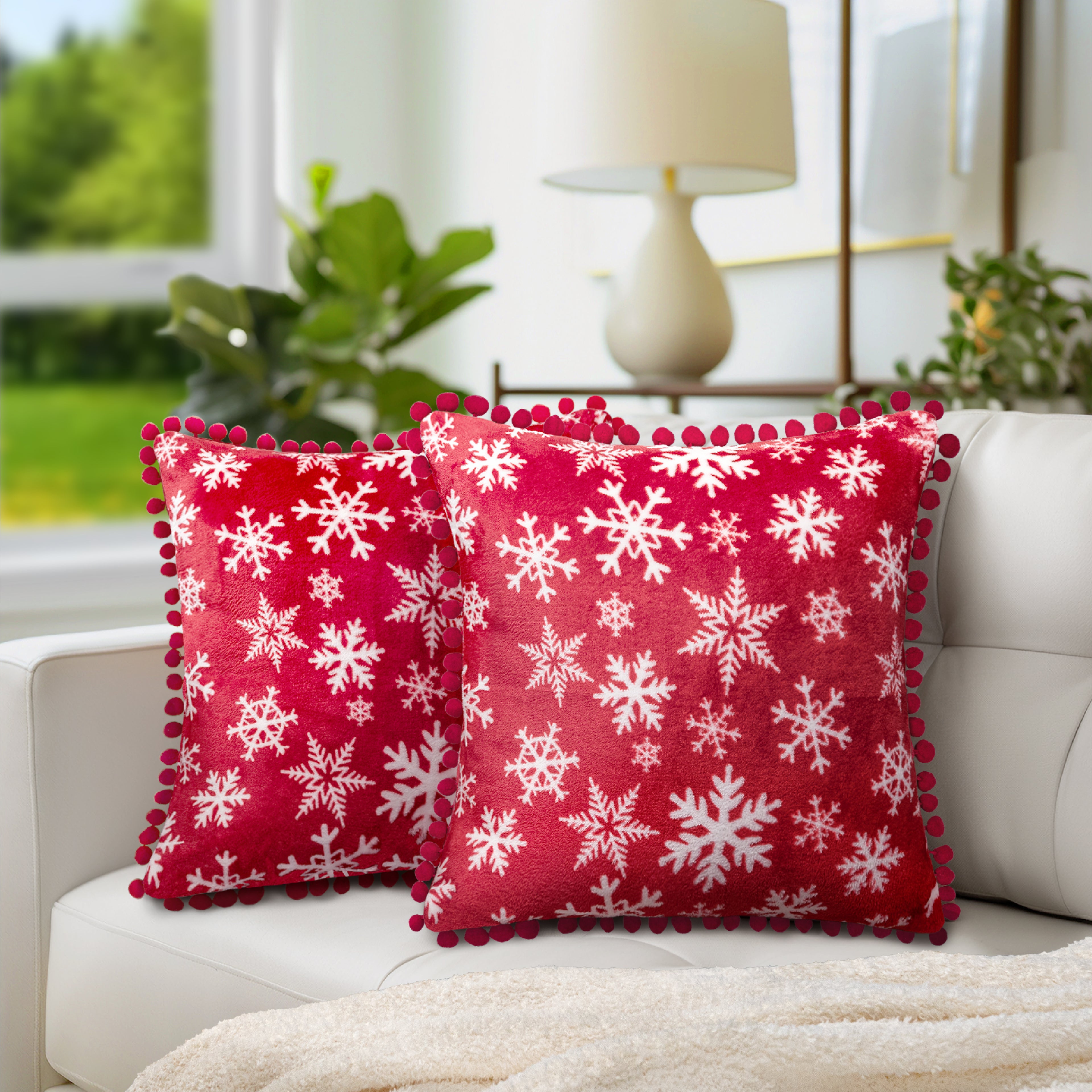 Throw Pillow Covers Set of 2 Sofa Decor POM POM Cushion Case 2 Sizes with Zipper