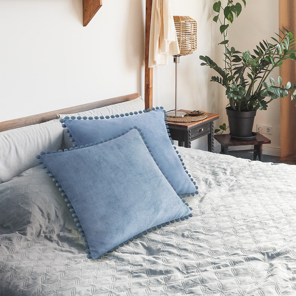 Throw Pillow Covers Set of 2 Sofa Decor POM POM Cushion Case 2 Sizes with Zipper