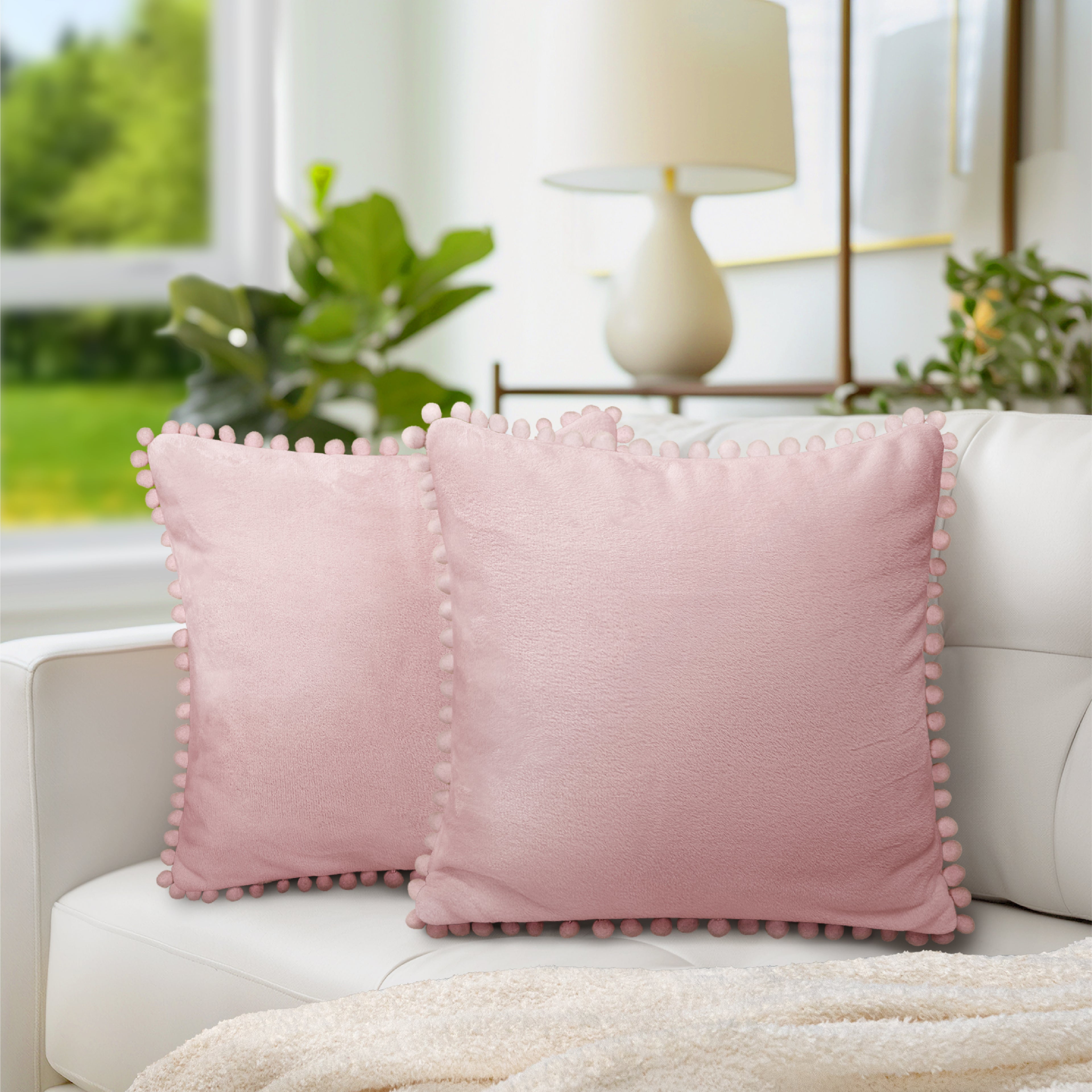 Throw Pillow Covers Set of 2 Sofa Decor POM POM Cushion Case 2 Sizes with Zipper
