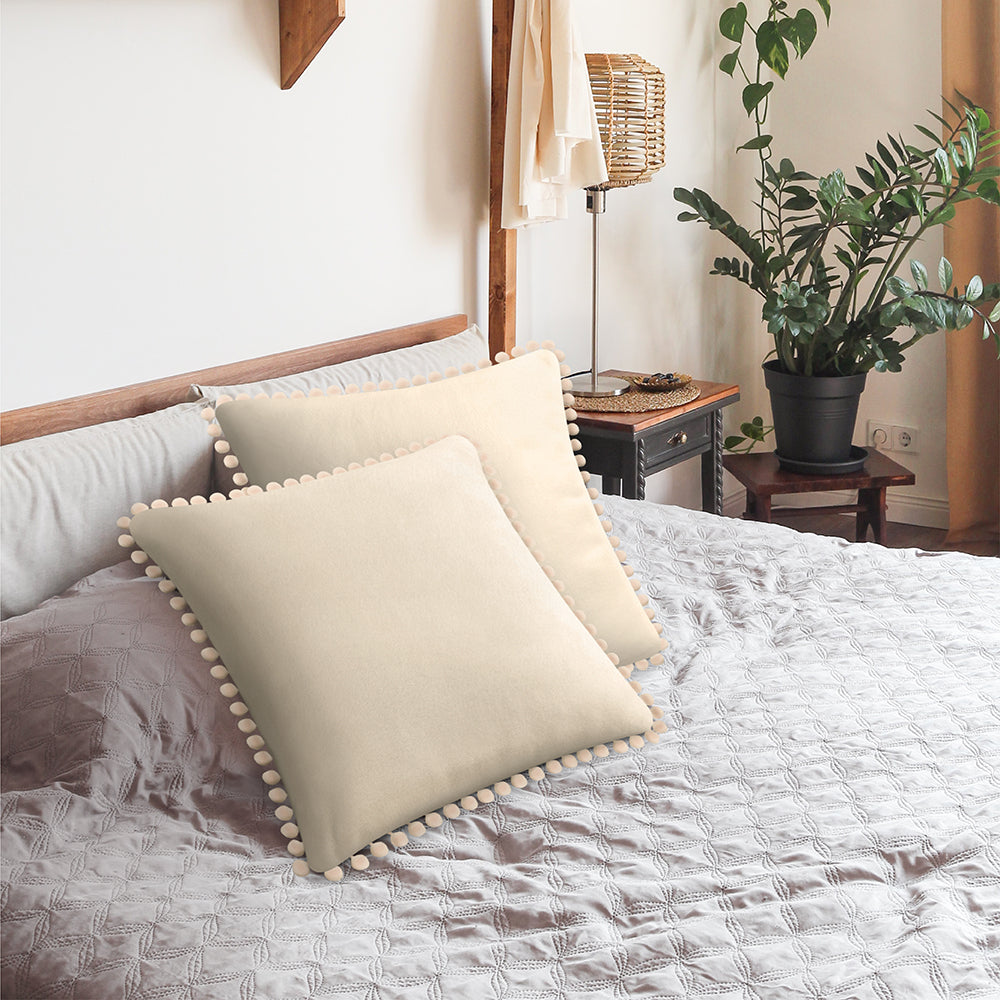 Throw Pillow Covers Set of 2 Sofa Decor POM POM Cushion Case 2 Sizes with Zipper