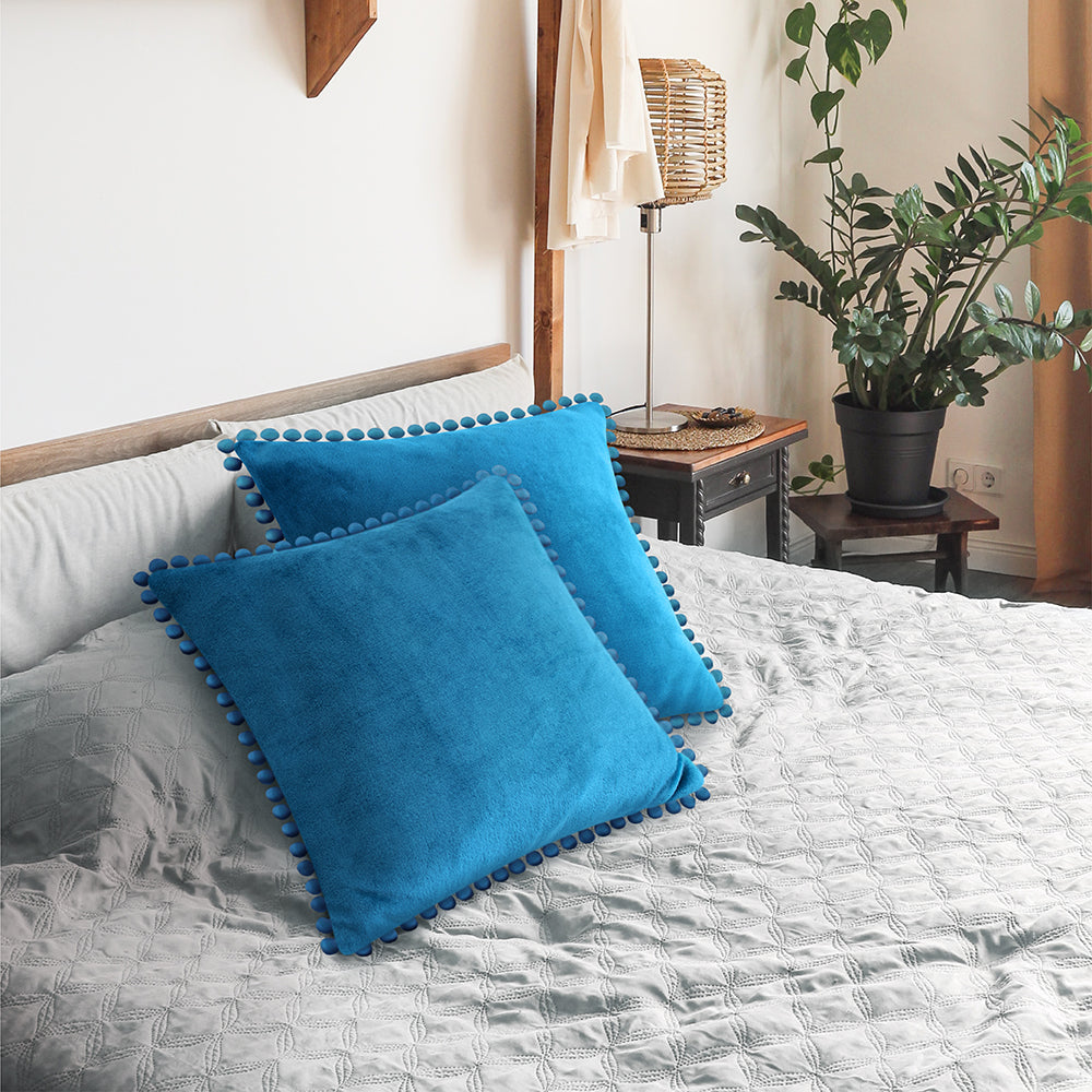 Throw Pillow Covers Set of 2 Sofa Decor POM POM Cushion Case 2 Sizes with Zipper