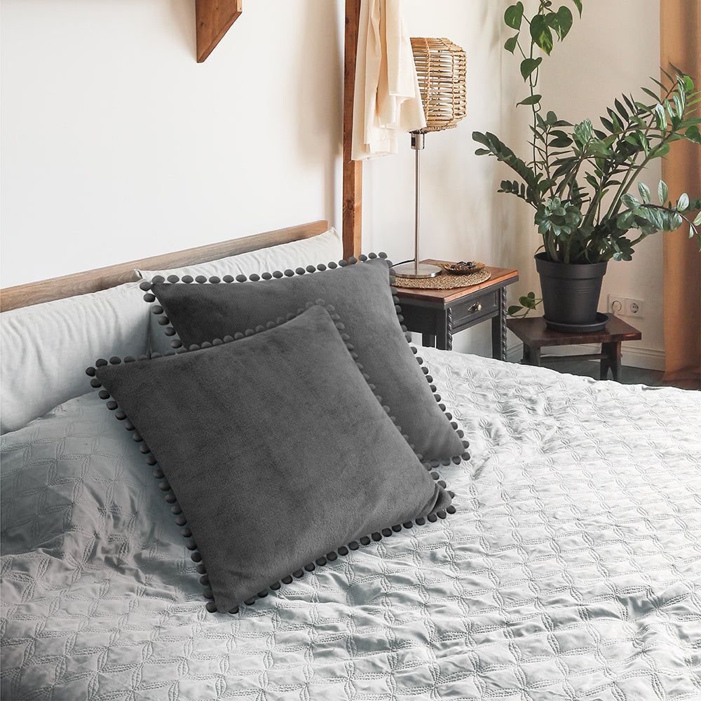 Throw Pillow Covers Set of 2 Sofa Decor POM POM Cushion Case 2 Sizes with Zipper