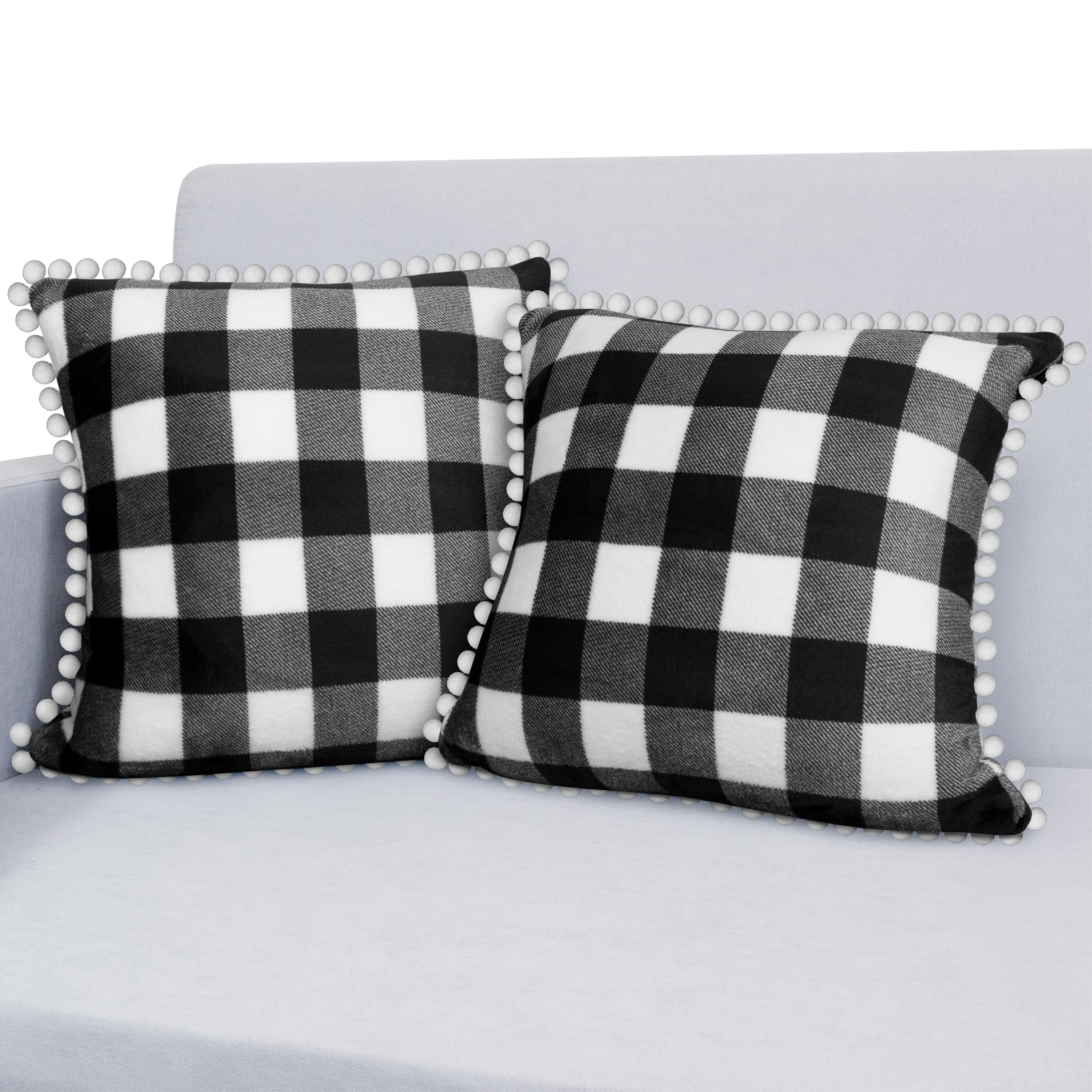 Throw Pillow Covers Set of 2 Sofa Decor POM POM Cushion Case 2 Sizes with Zipper