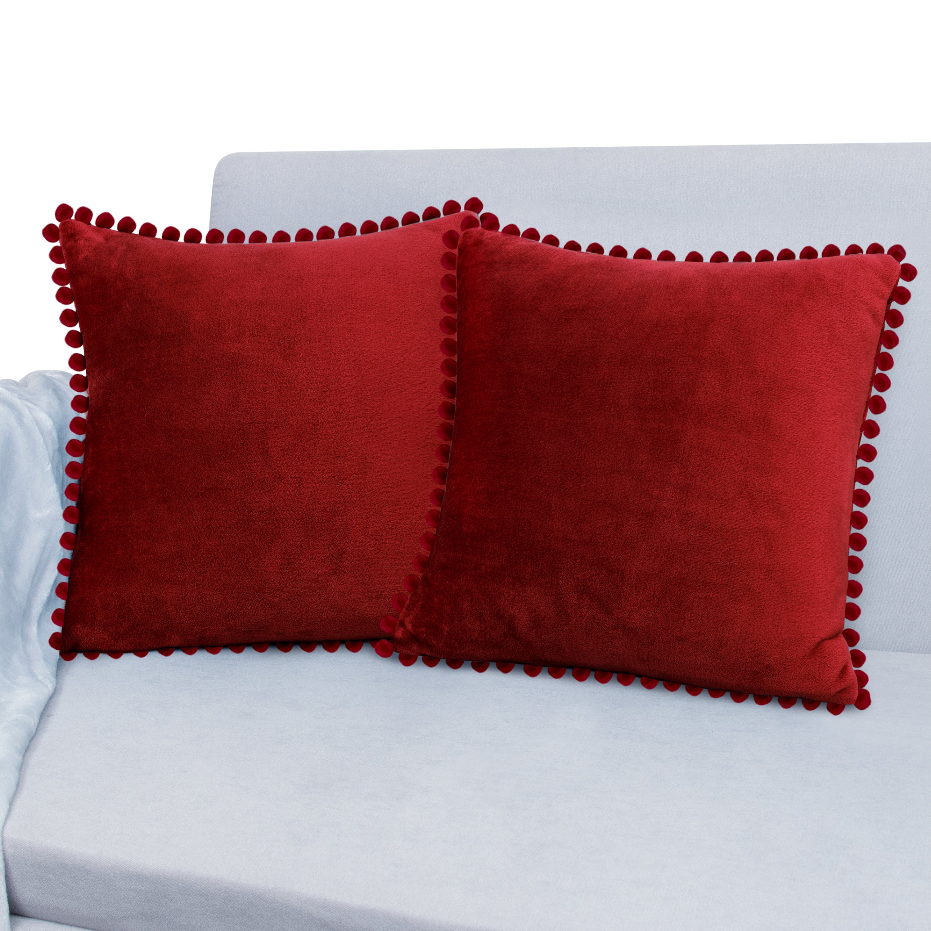 Throw Pillow Covers Set of 2 Sofa Decor POM POM Cushion Case 2 Sizes with Zipper