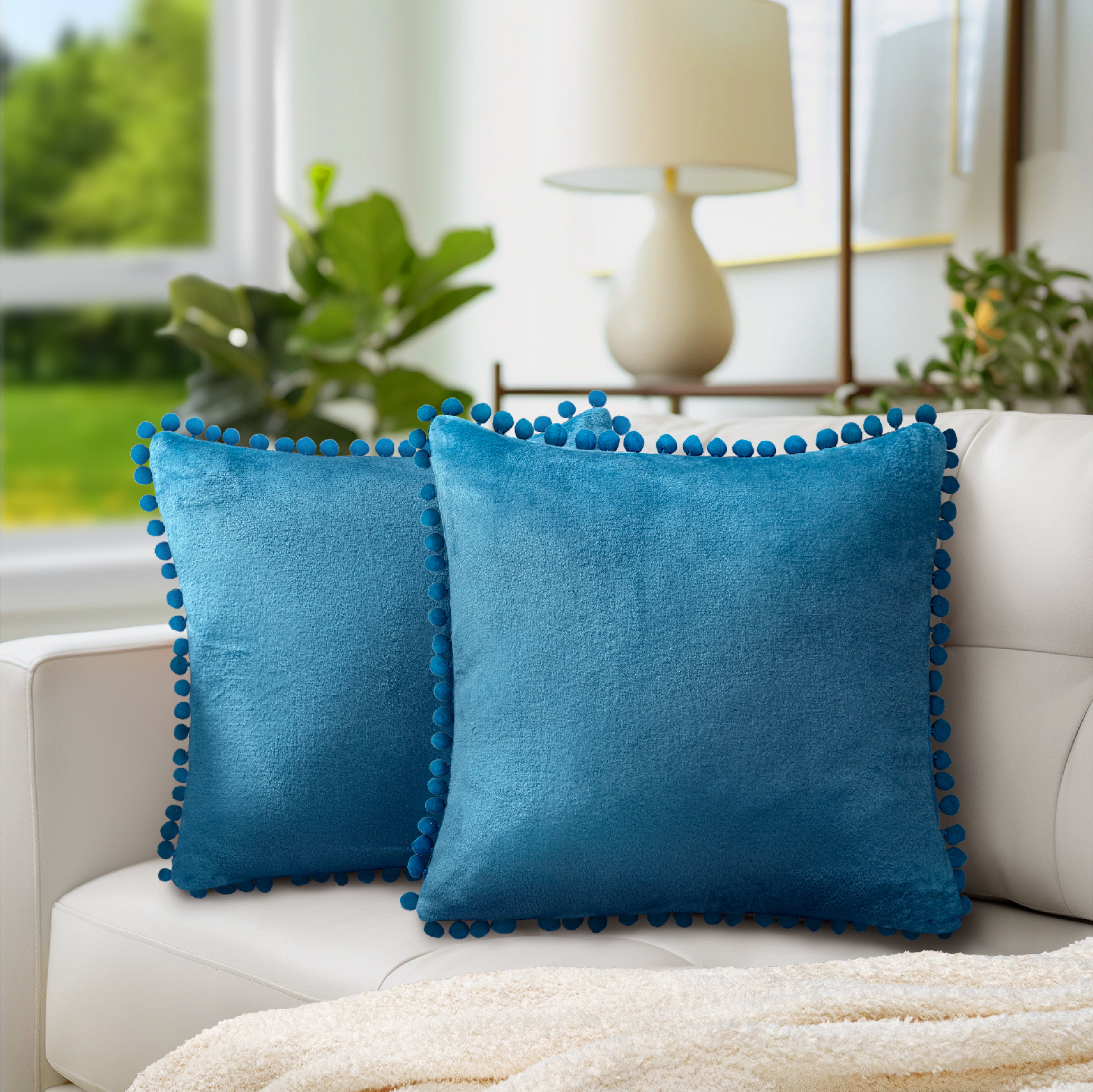 Throw Pillow Covers Set of 2 Sofa Decor POM POM Cushion Case 2 Sizes with Zipper