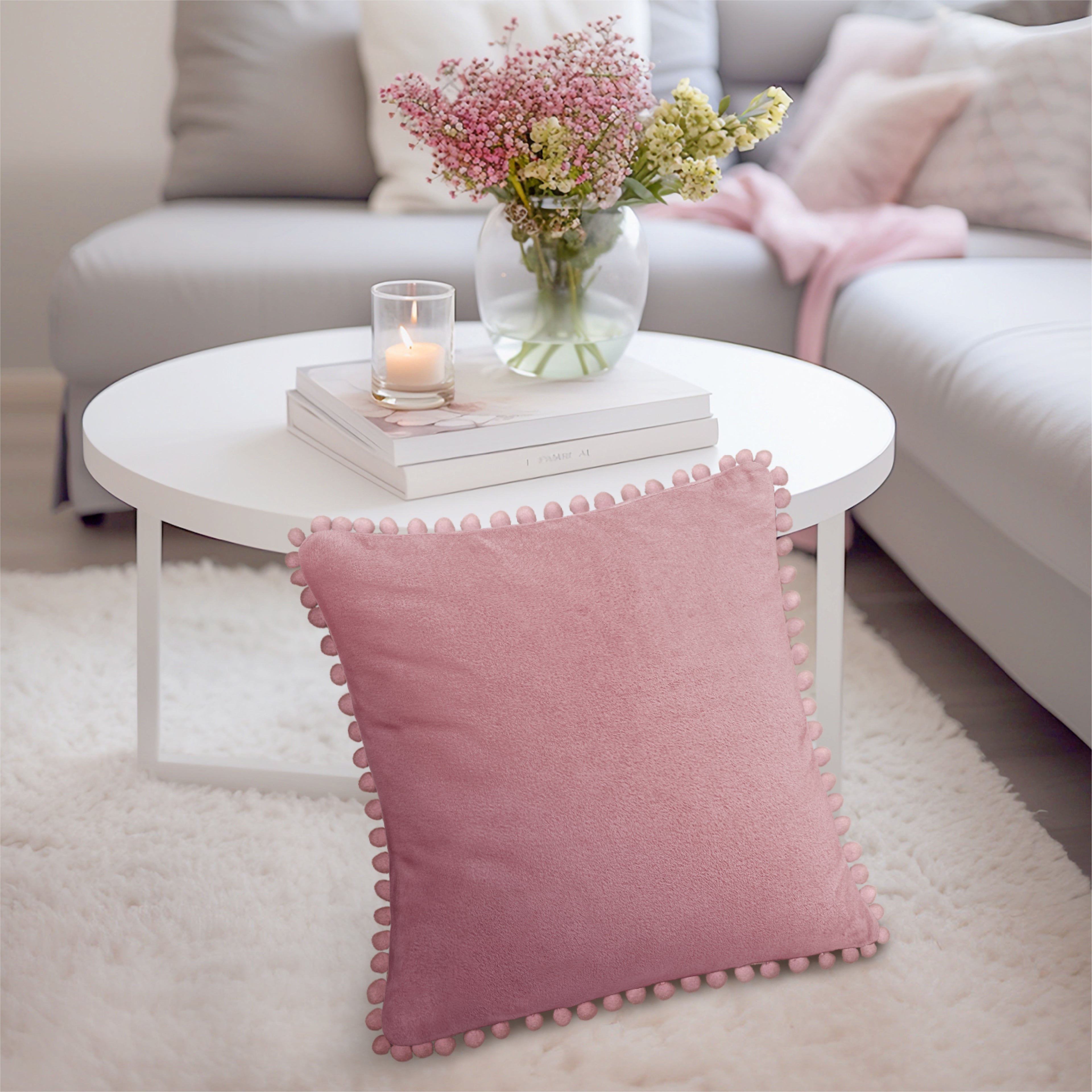 Throw Pillow Covers Set of 2 Sofa Decor POM POM Cushion Case 2 Sizes with Zipper