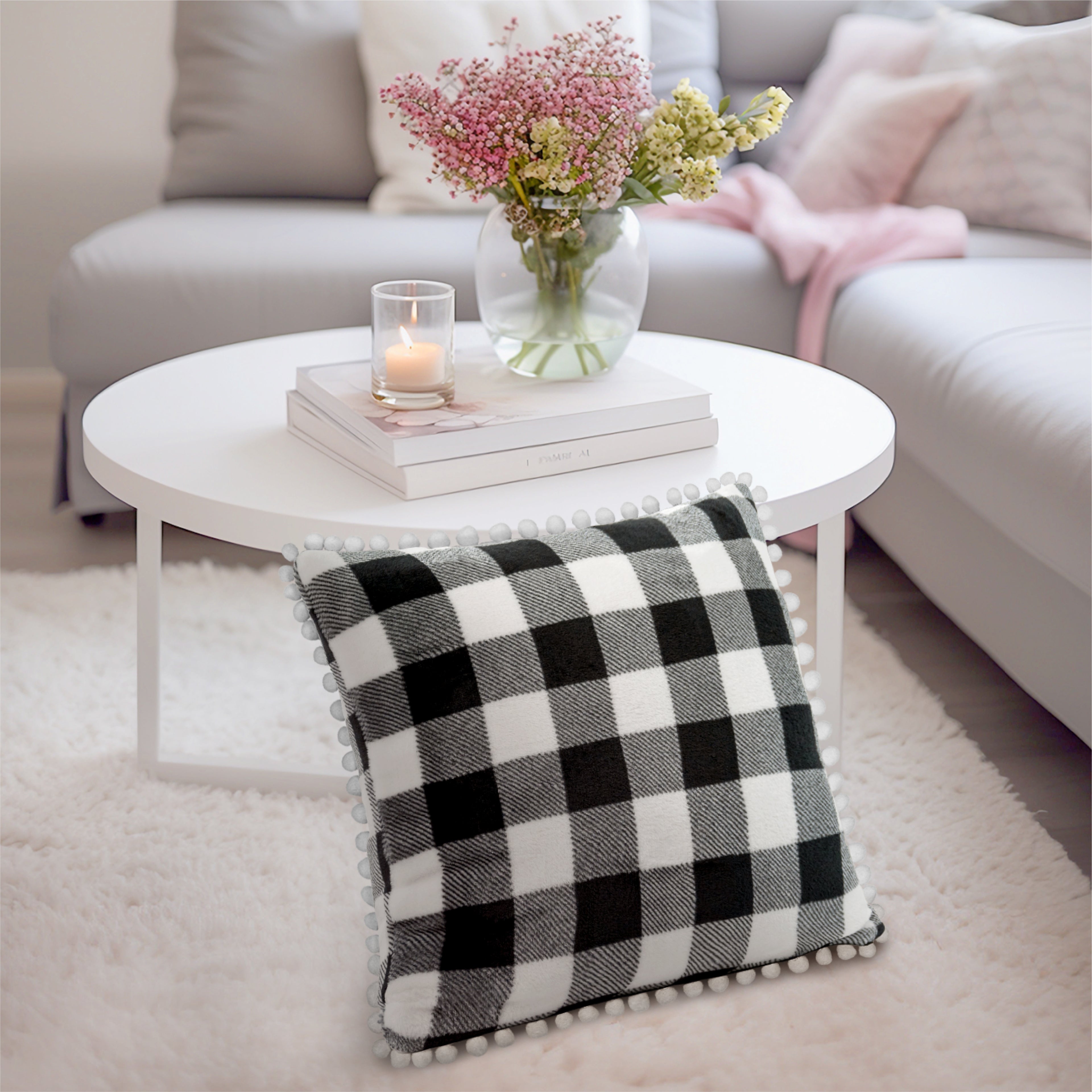 Throw Pillow Covers Set of 2 Sofa Decor POM POM Cushion Case 2 Sizes with Zipper