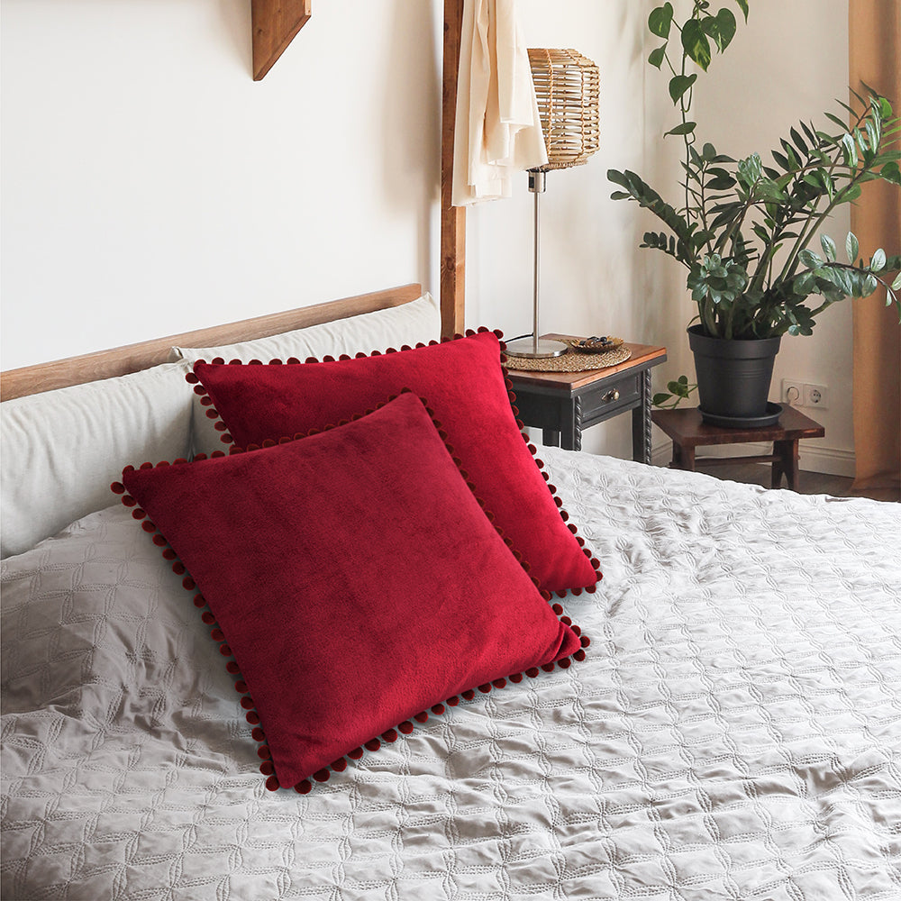 Throw Pillow Covers Set of 2 Sofa Decor POM POM Cushion Case 2 Sizes with Zipper