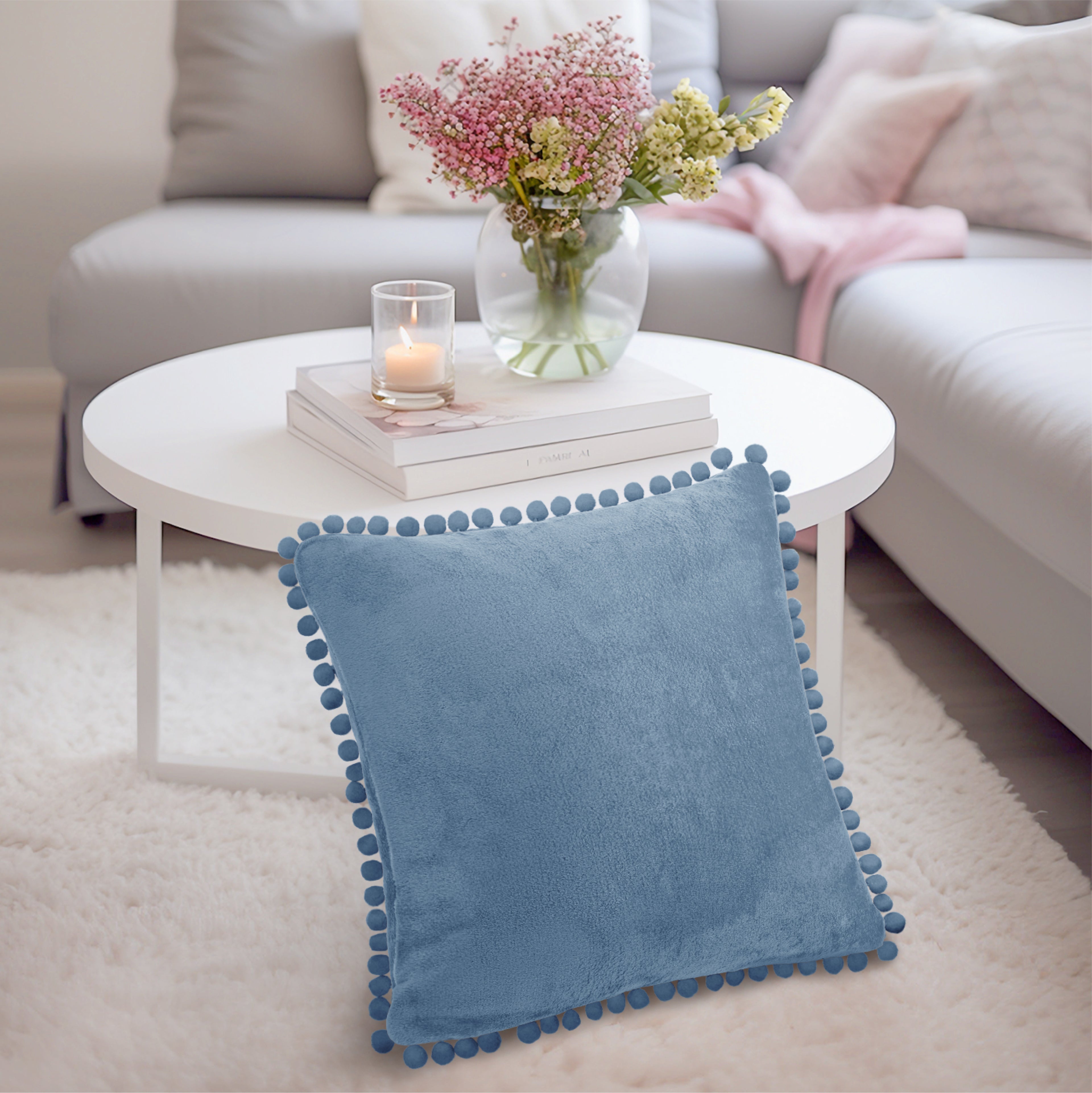 Throw Pillow Covers Set of 2 Sofa Decor POM POM Cushion Case 2 Sizes with Zipper