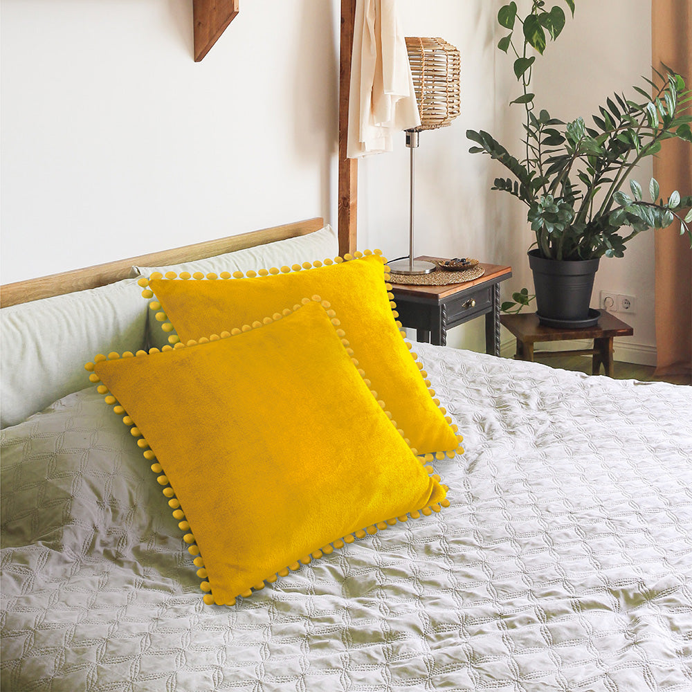 Throw Pillow Covers Set of 2 Sofa Decor POM POM Cushion Case 2 Sizes with Zipper