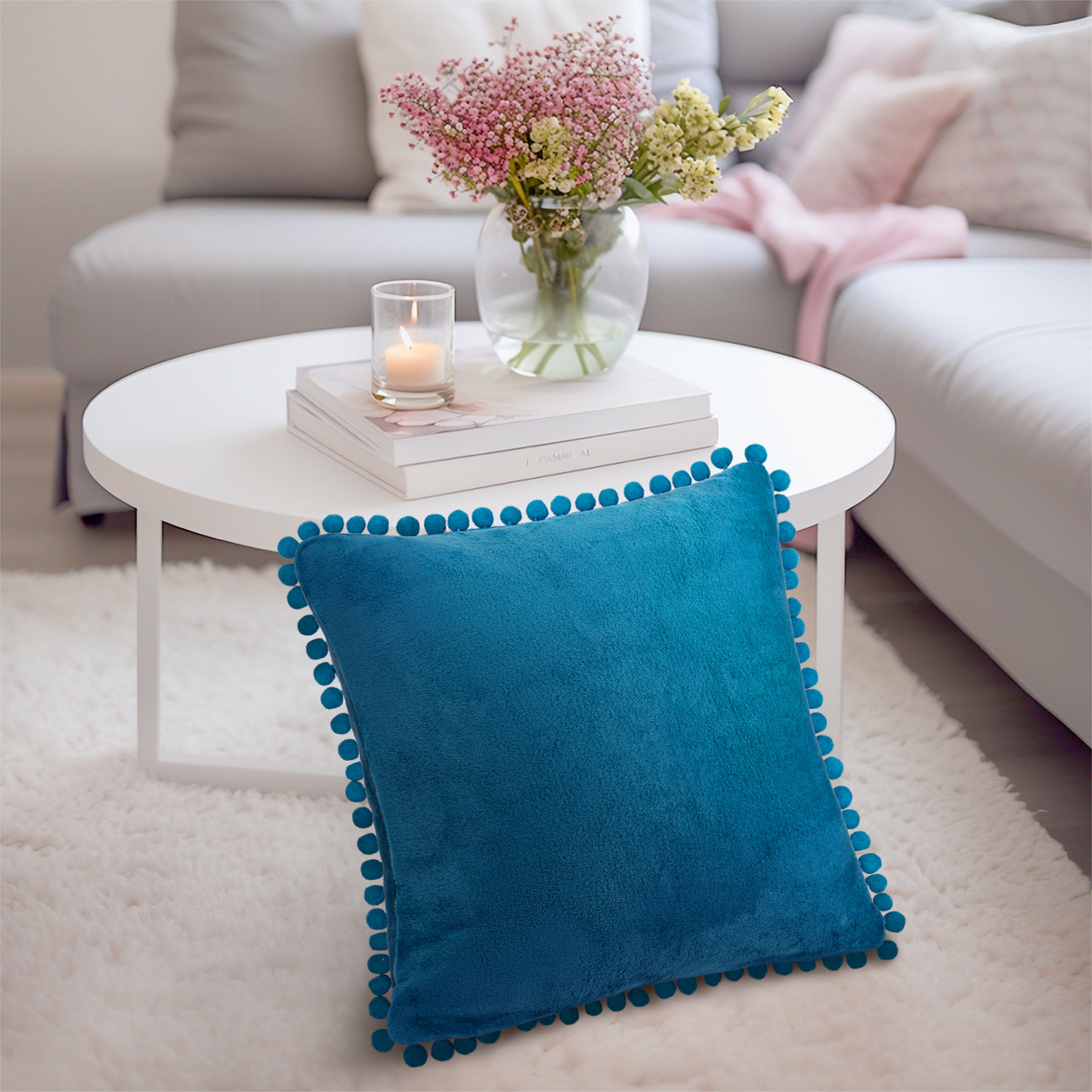 Throw Pillow Covers Set of 2 Sofa Decor POM POM Cushion Case 2 Sizes with Zipper