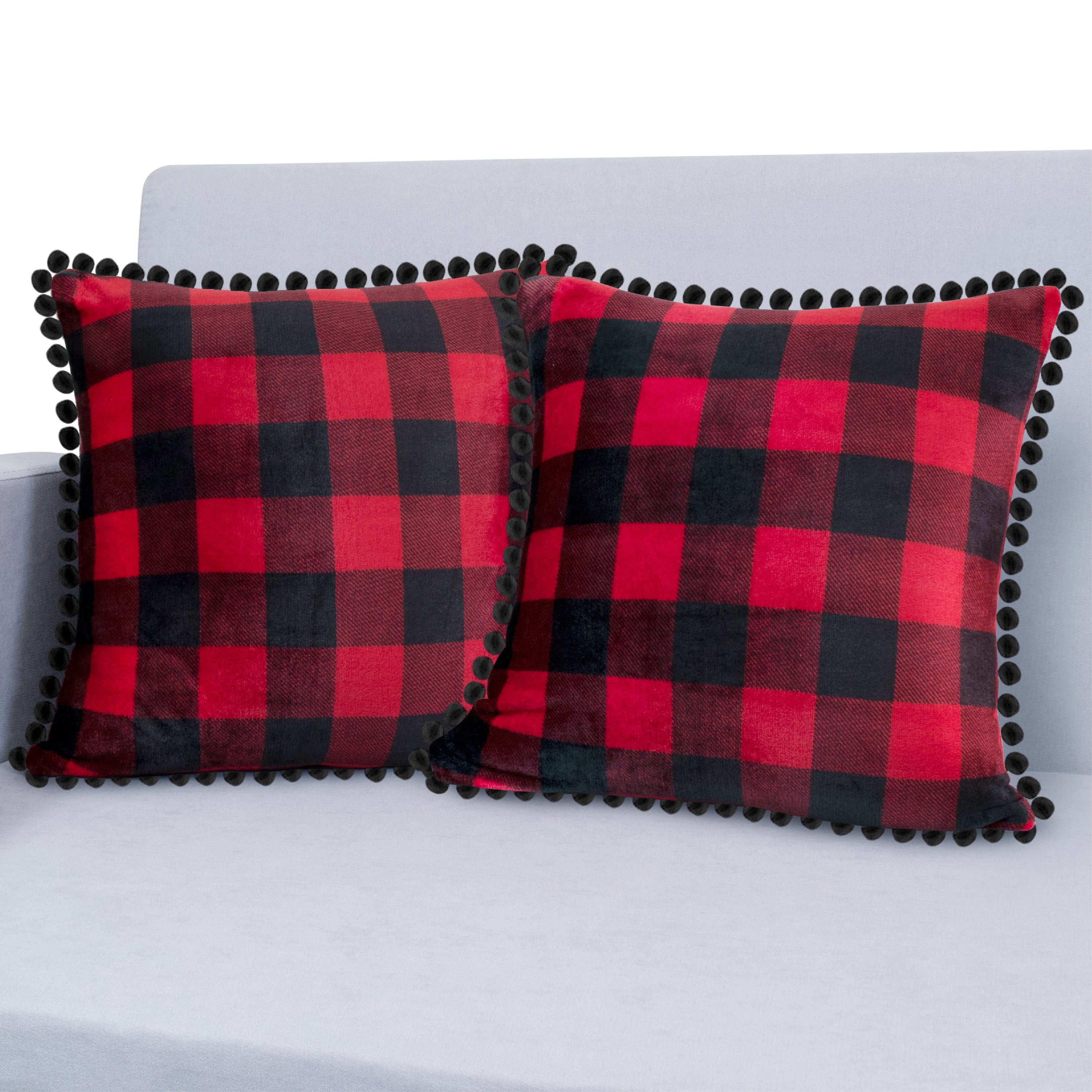 Throw Pillow Covers Set of 2 Sofa Decor POM POM Cushion Case 2 Sizes with Zipper