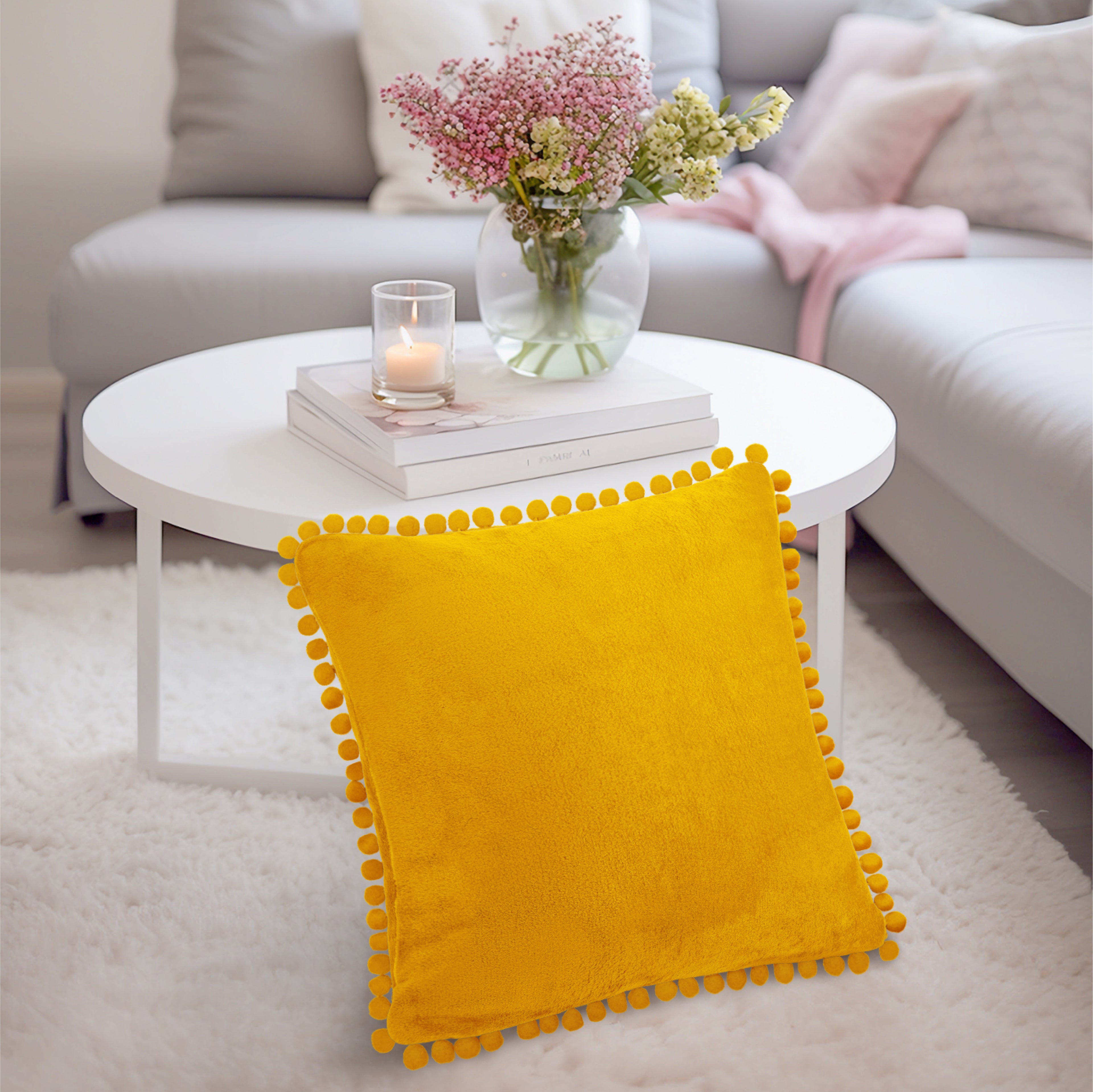 Throw Pillow Covers Set of 2 Sofa Decor POM POM Cushion Case 2 Sizes with Zipper