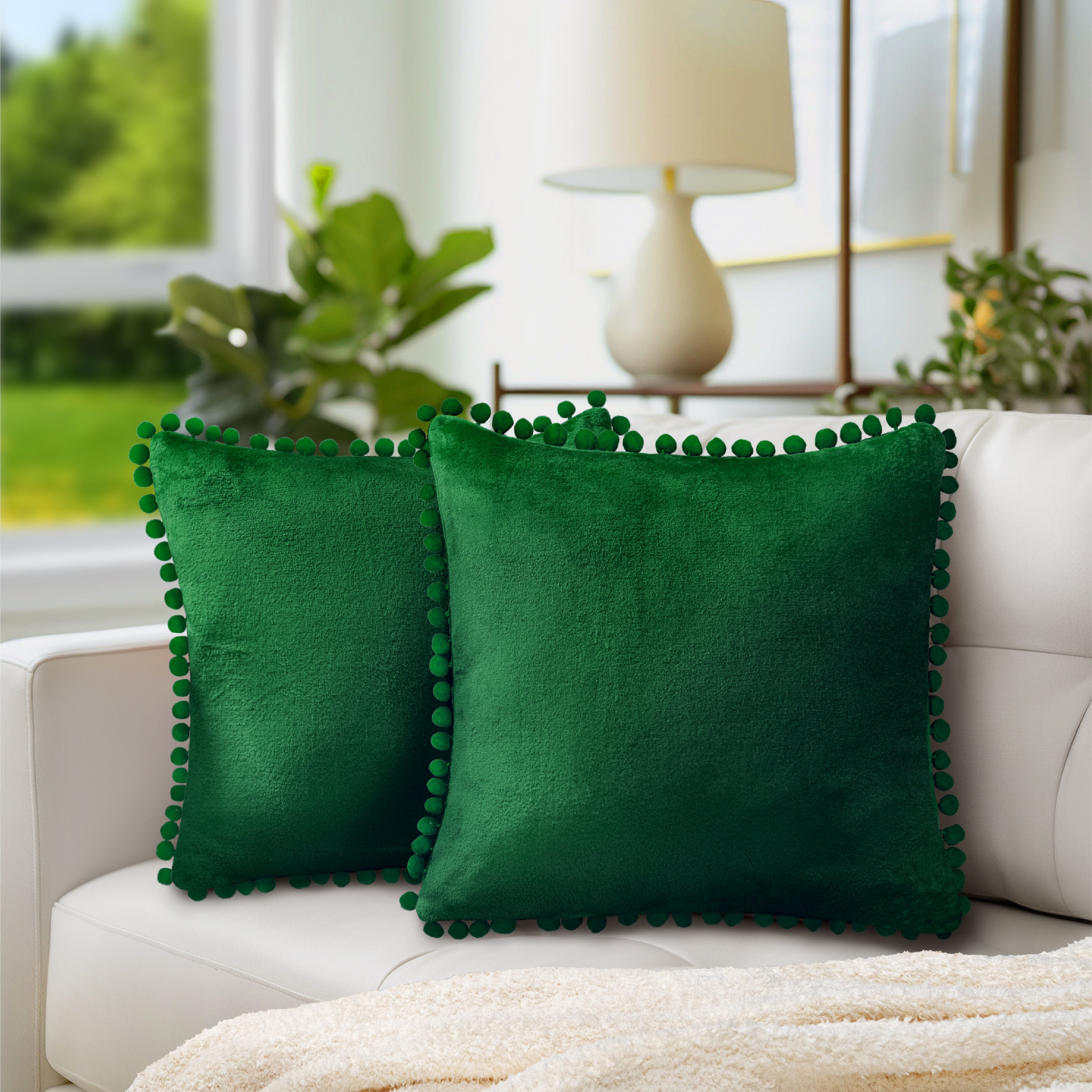 Throw Pillow Covers Set of 2 Sofa Decor POM POM Cushion Case 2 Sizes with Zipper