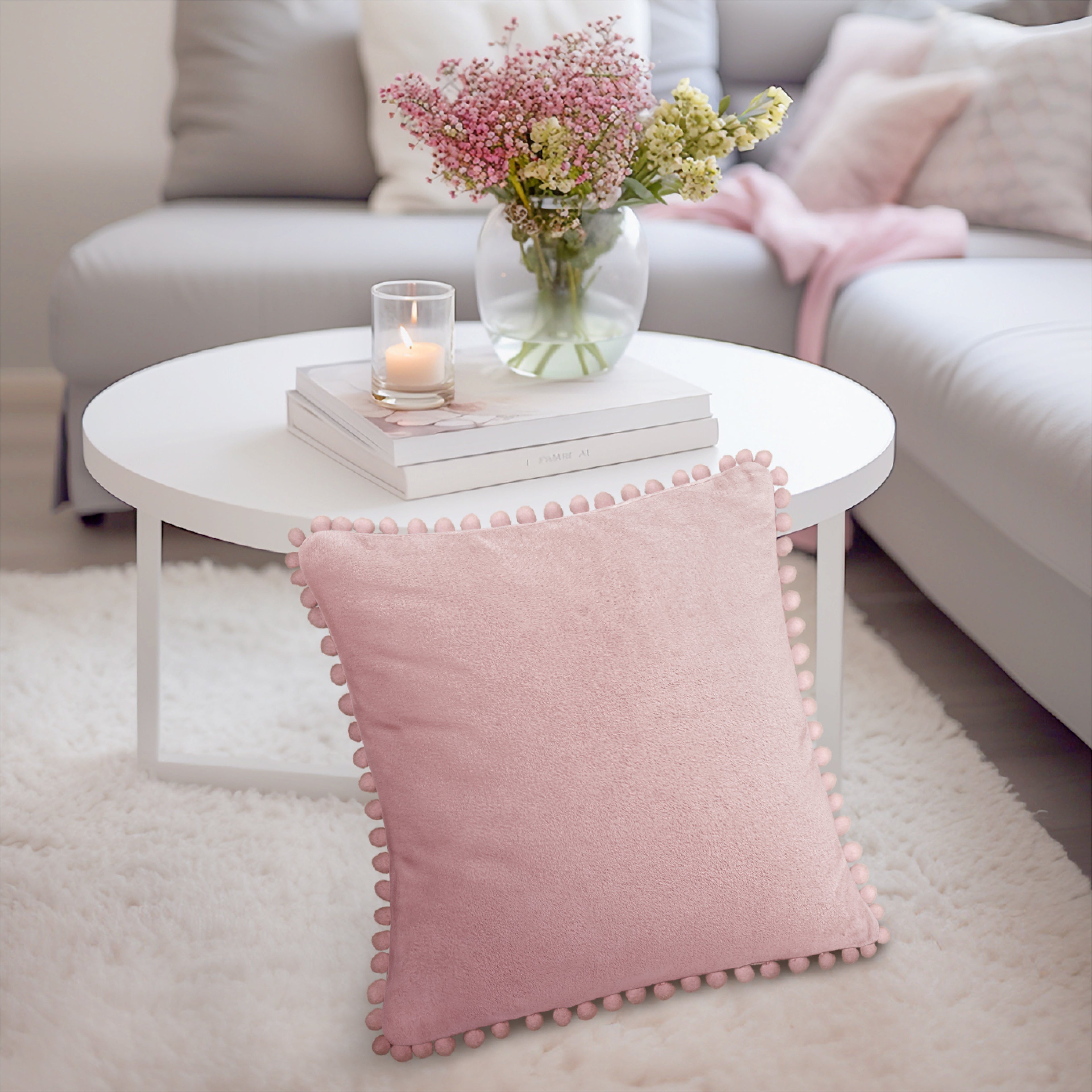 Throw Pillow Covers Set of 2 Sofa Decor POM POM Cushion Case 2 Sizes with Zipper