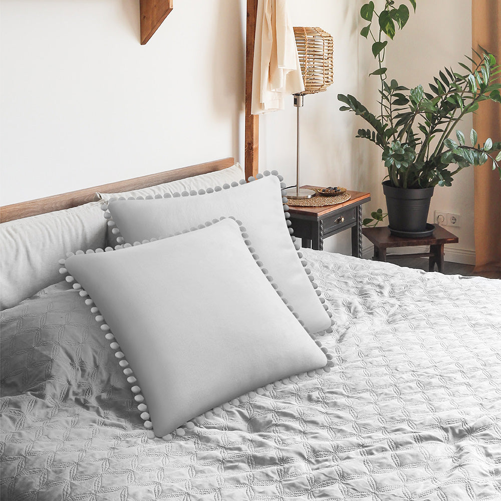 Throw Pillow Covers Set of 2 Sofa Decor POM POM Cushion Case 2 Sizes with Zipper