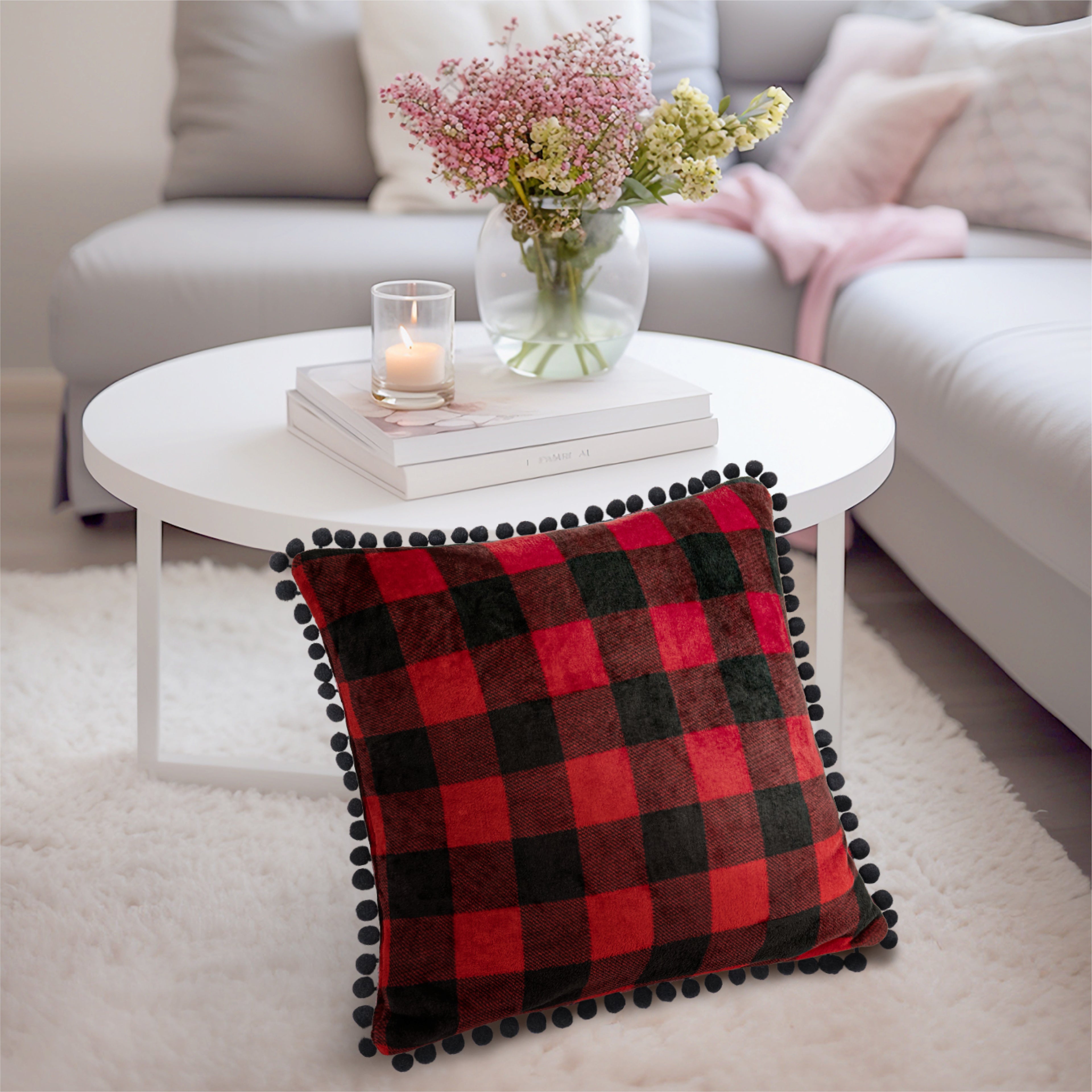 Throw Pillow Covers Set of 2 Sofa Decor POM POM Cushion Case 2 Sizes with Zipper