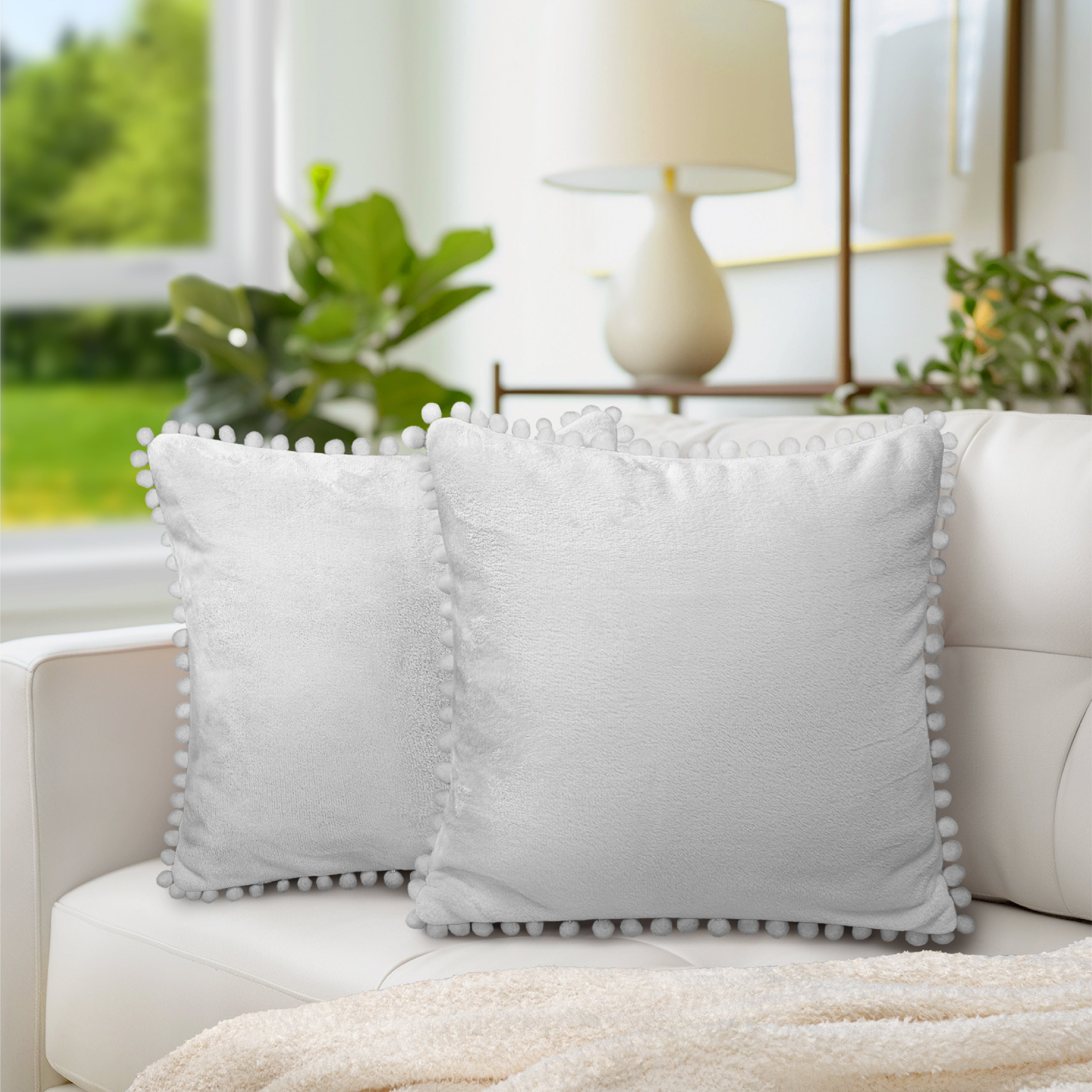 Throw Pillow Covers Set of 2 Sofa Decor POM POM Cushion Case 2 Sizes with Zipper
