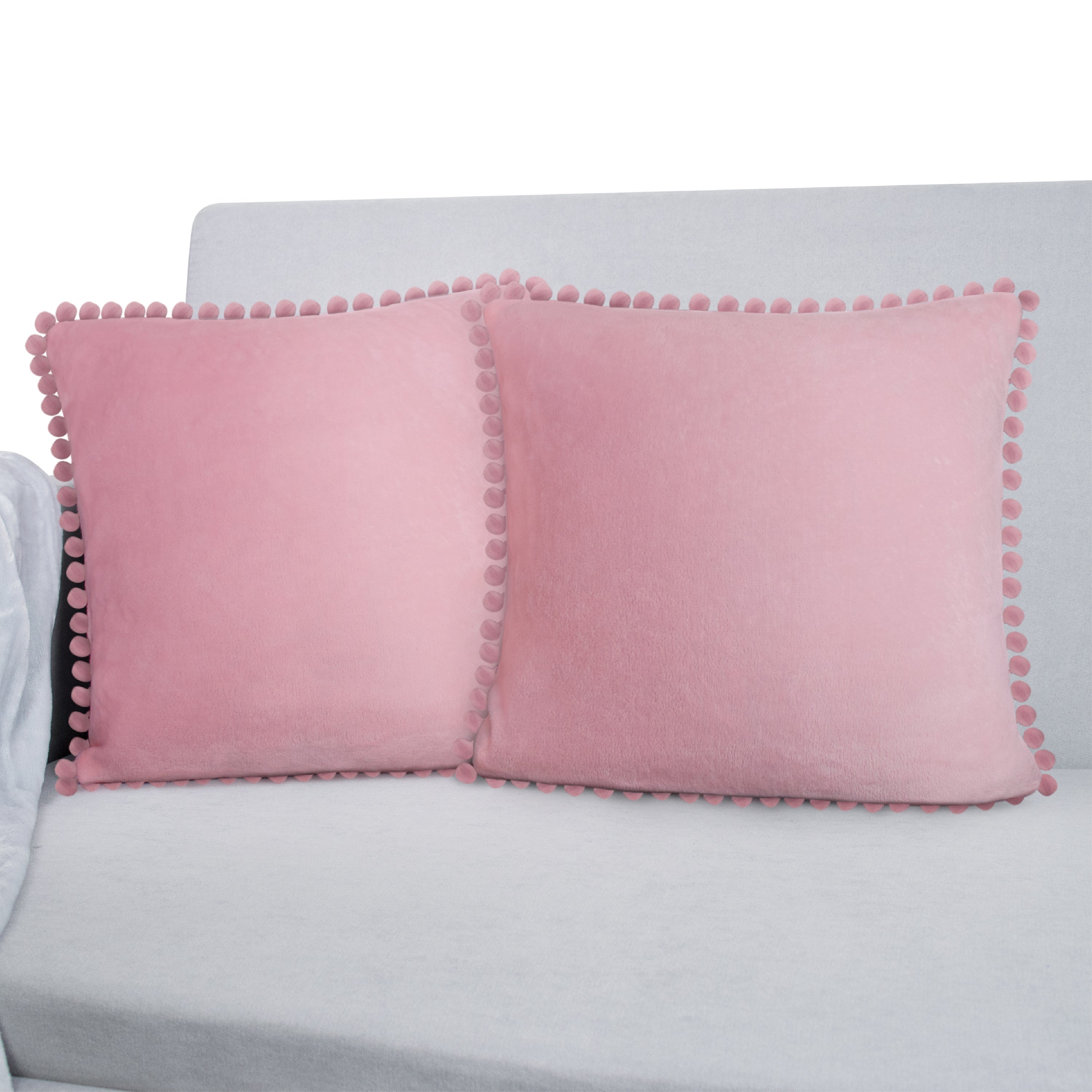 Throw Pillow Covers Set of 2 Sofa Decor POM POM Cushion Case 2 Sizes with Zipper