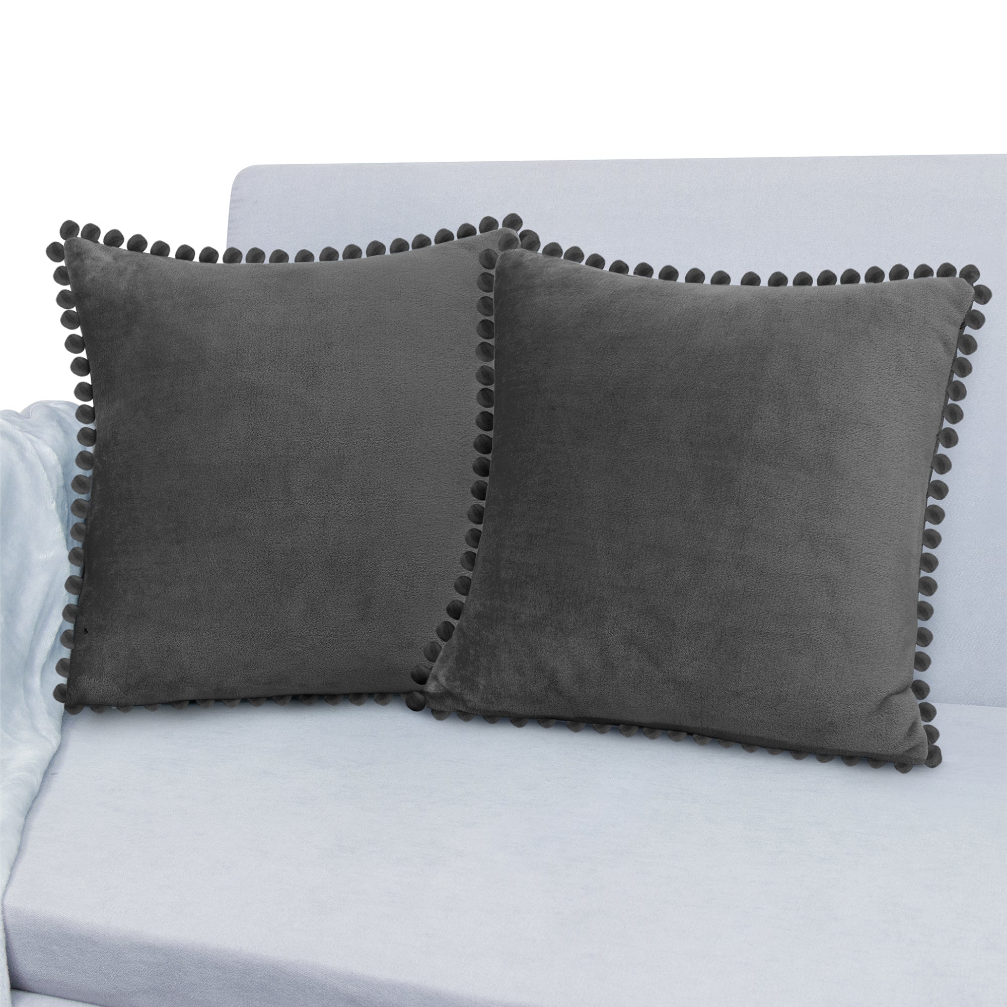 Throw Pillow Covers Set of 2 Sofa Decor POM POM Cushion Case 2 Sizes with Zipper