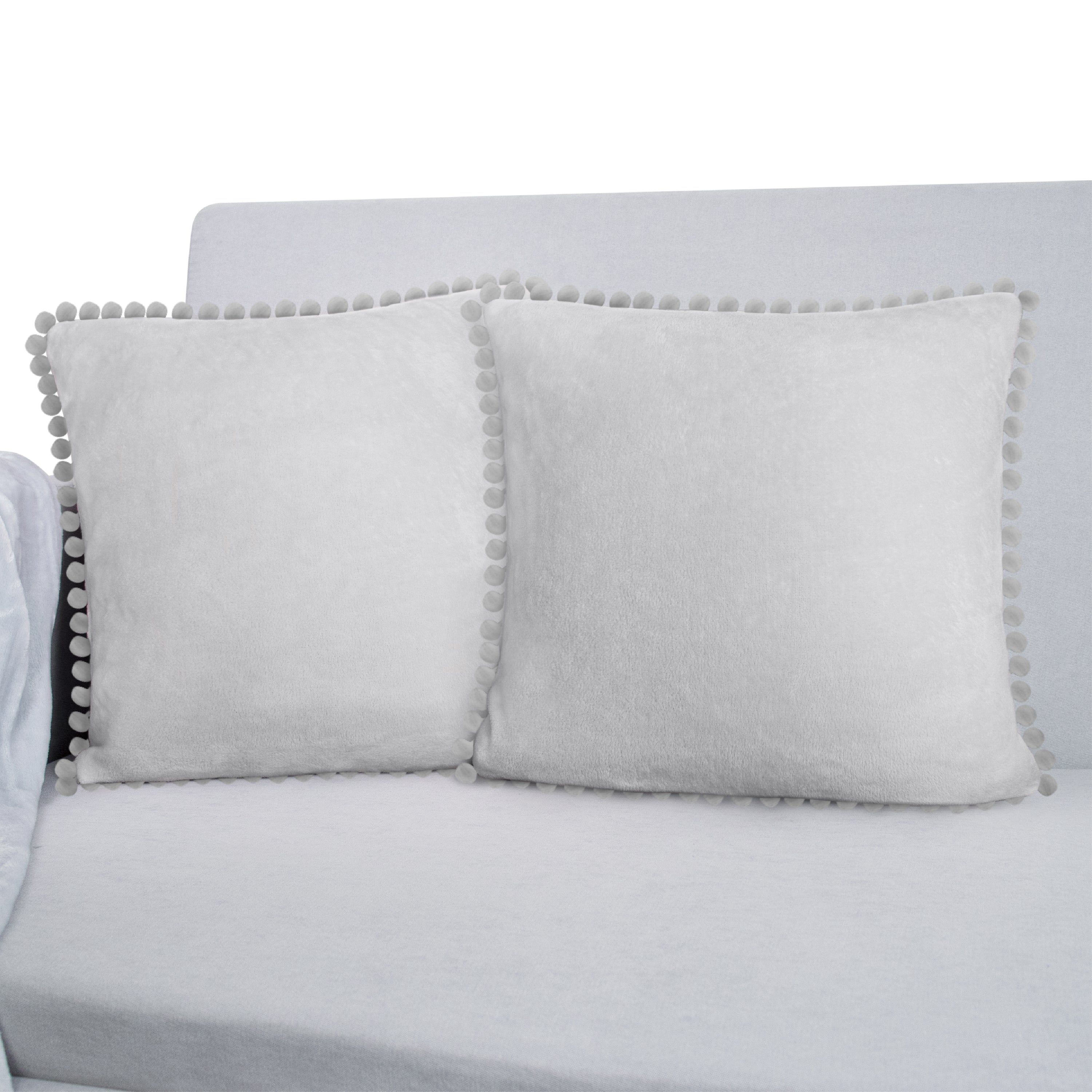 Throw Pillow Covers Set of 2 Sofa Decor POM POM Cushion Case 2 Sizes with Zipper