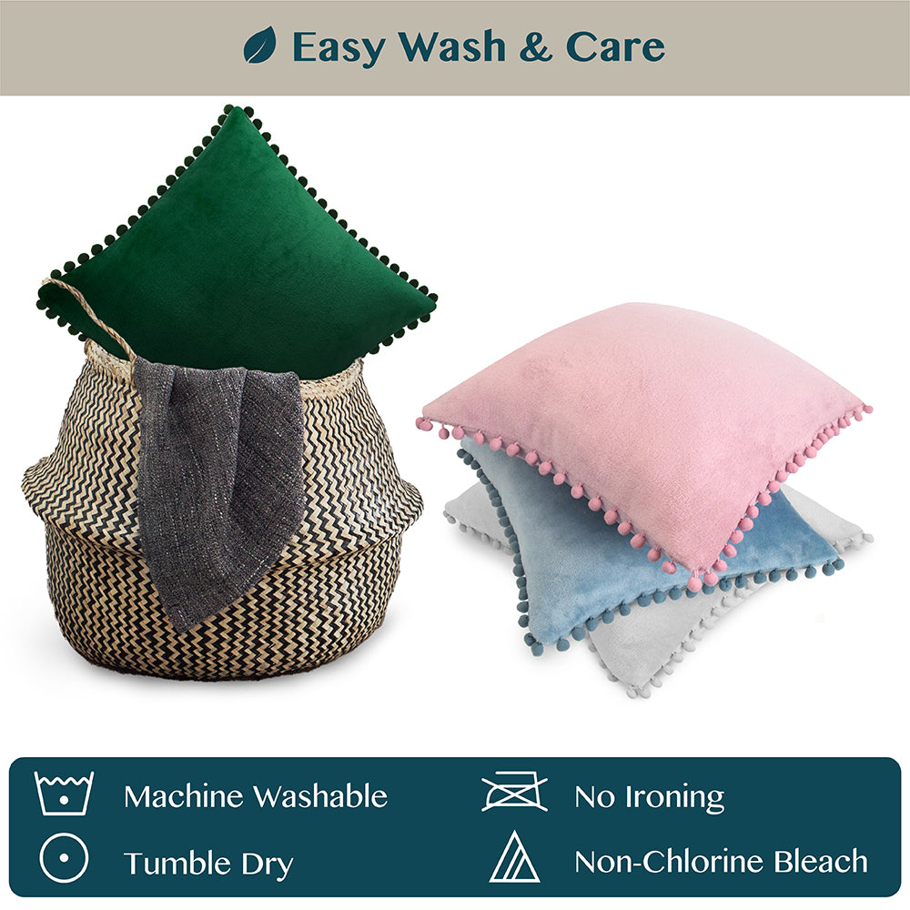 Throw Pillow Covers Set of 2 Sofa Decor POM POM Cushion Case 2 Sizes with Zipper