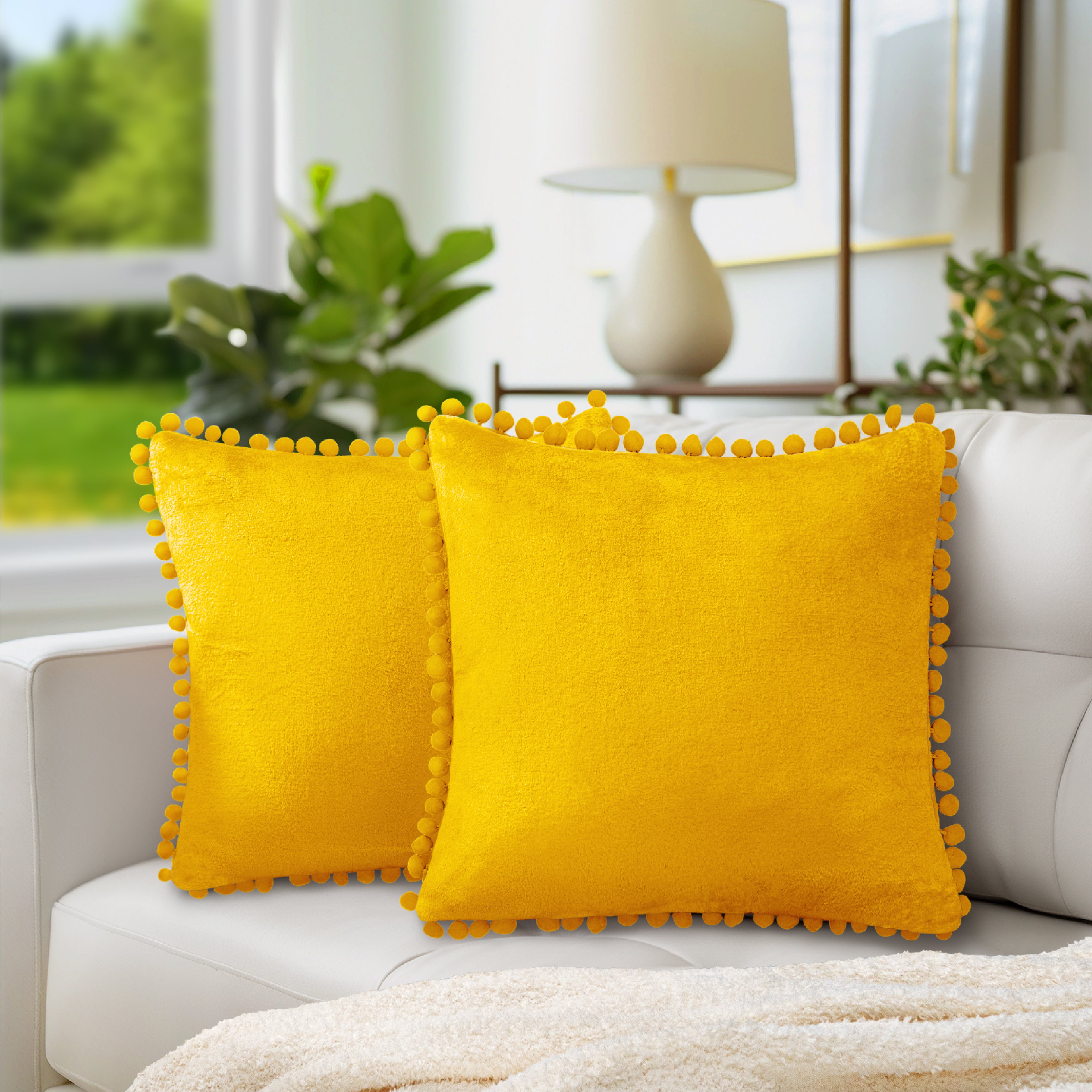 Throw Pillow Covers Set of 2 Sofa Decor POM POM Cushion Case 2 Sizes with Zipper