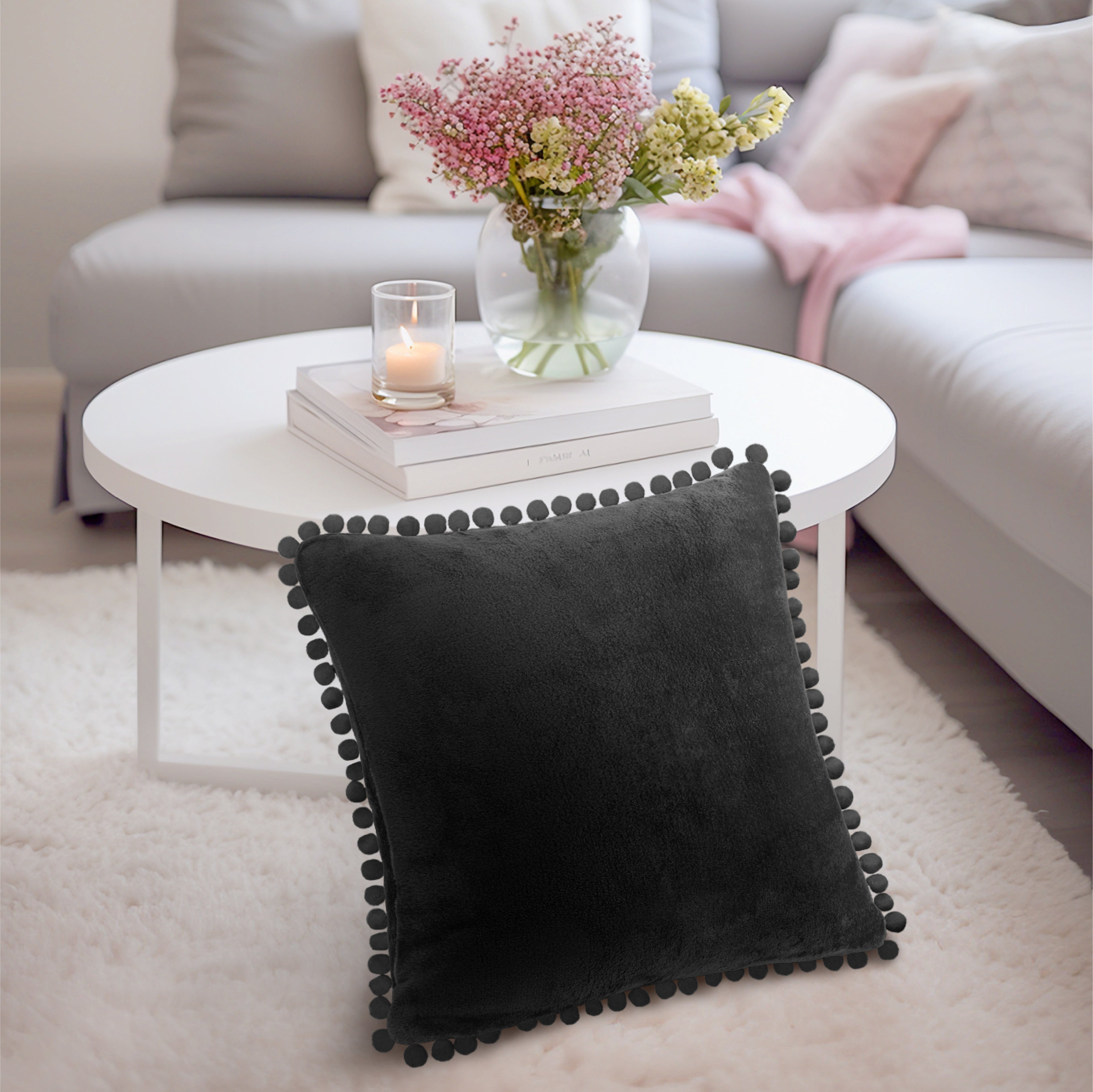 Throw Pillow Covers Set of 2 Sofa Decor POM POM Cushion Case 2 Sizes with Zipper