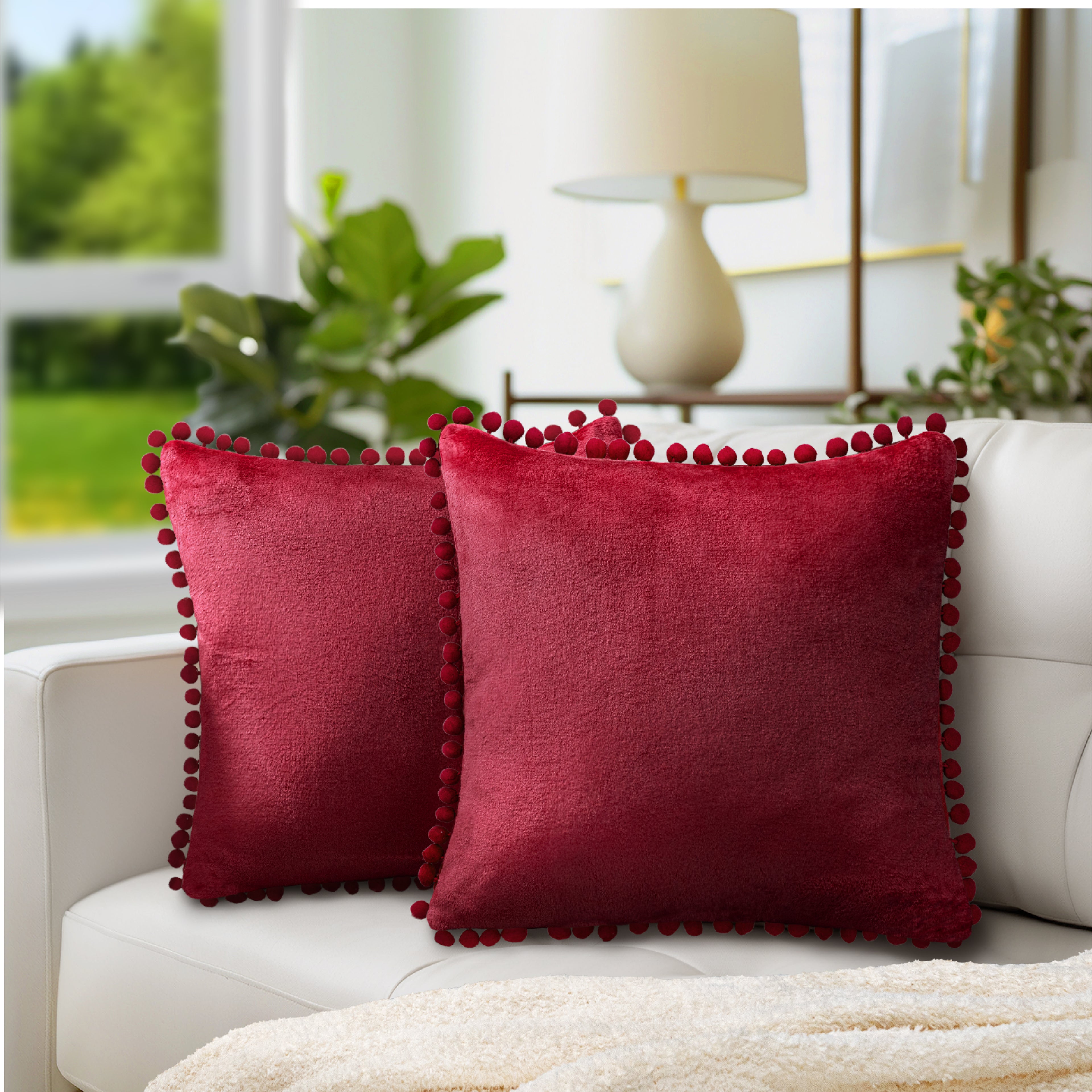 Throw Pillow Covers Set of 2 Sofa Decor POM POM Cushion Case 2 Sizes with Zipper