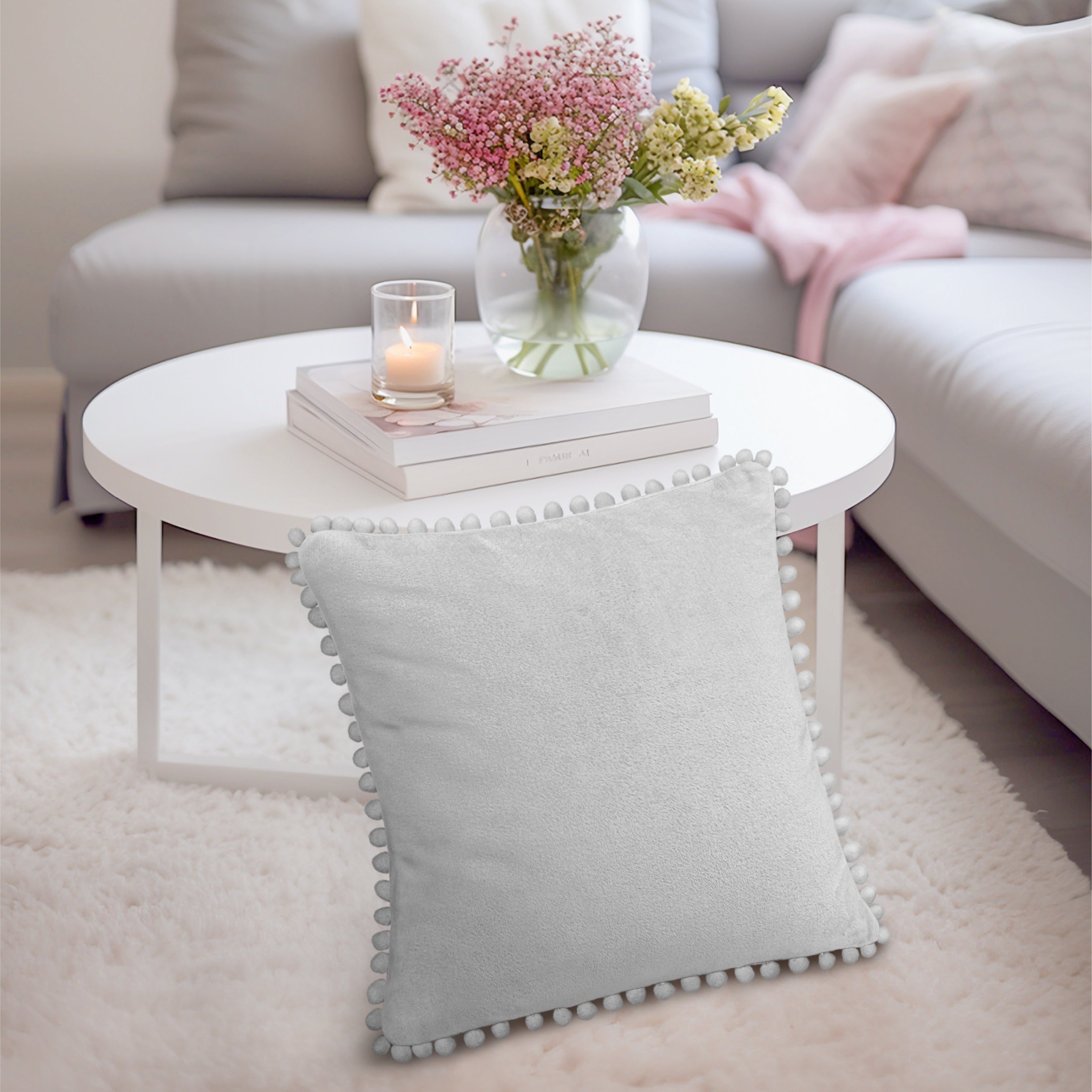 Throw Pillow Covers Set of 2 Sofa Decor POM POM Cushion Case 2 Sizes with Zipper