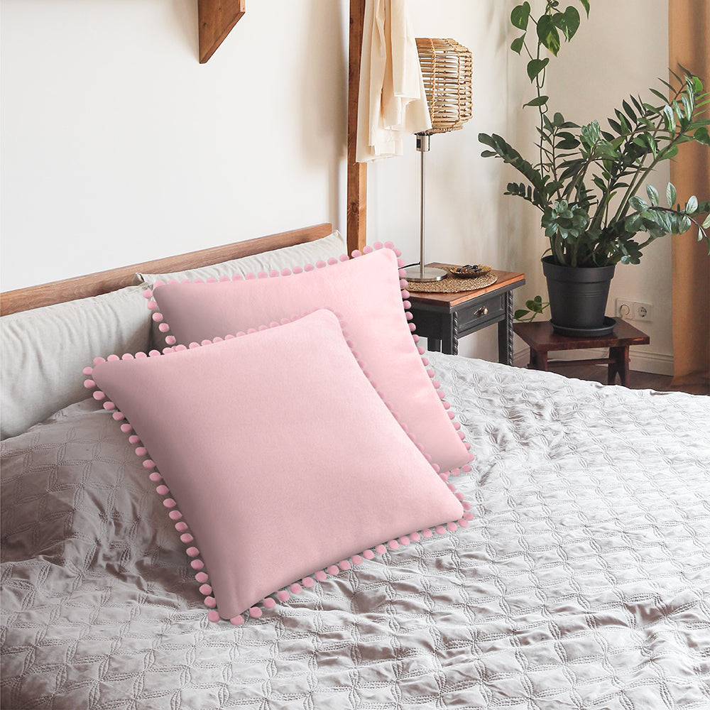 Throw Pillow Covers Set of 2 Sofa Decor POM POM Cushion Case 2 Sizes with Zipper