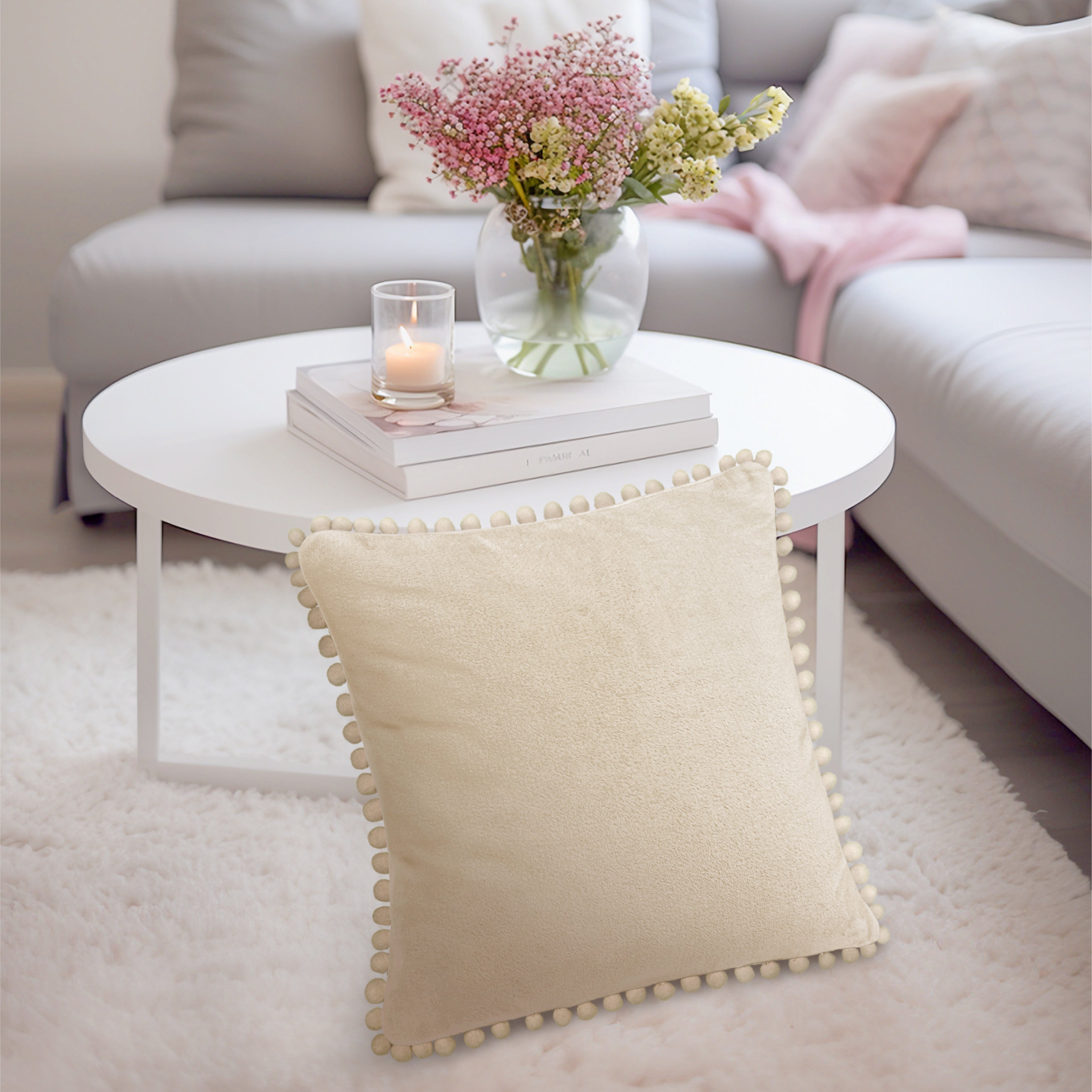 Throw Pillow Covers Set of 2 Sofa Decor POM POM Cushion Case 2 Sizes with Zipper