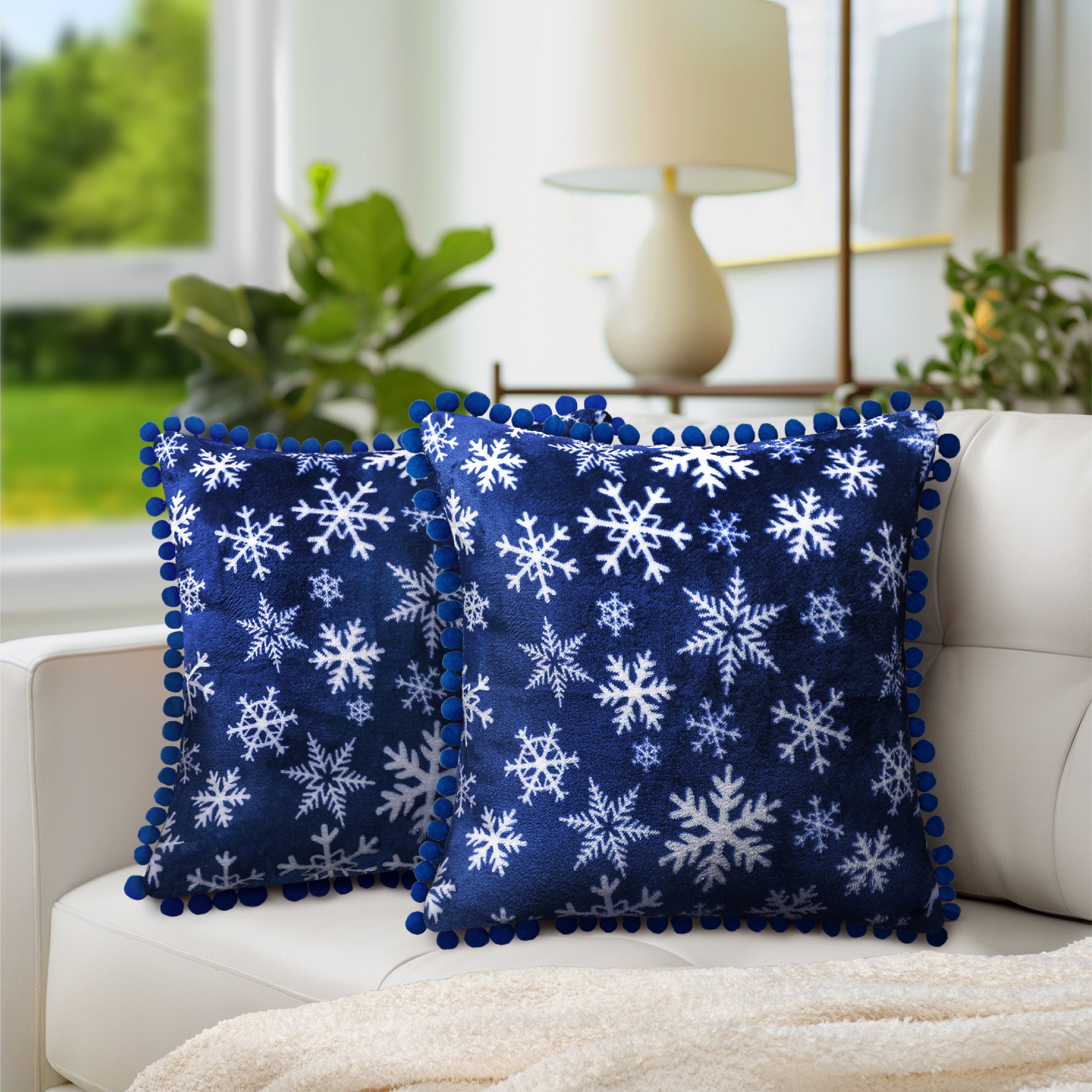 Throw Pillow Covers Set of 2 Sofa Decor POM POM Cushion Case 2 Sizes with Zipper