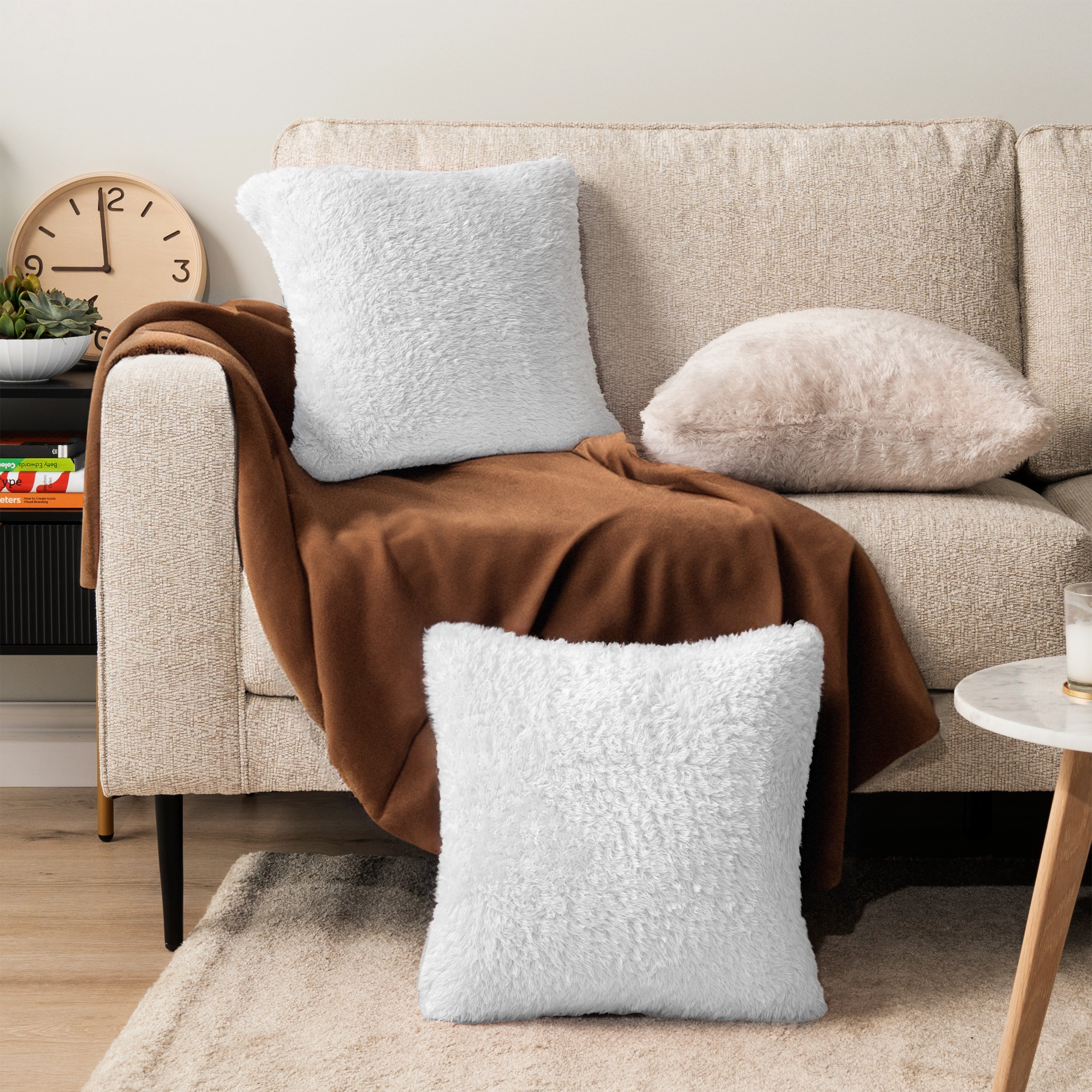 Throw Pillow Covers Set of 2 Sofa Decor Fuzzy Cushion Cases 2 Sizes with Zipper