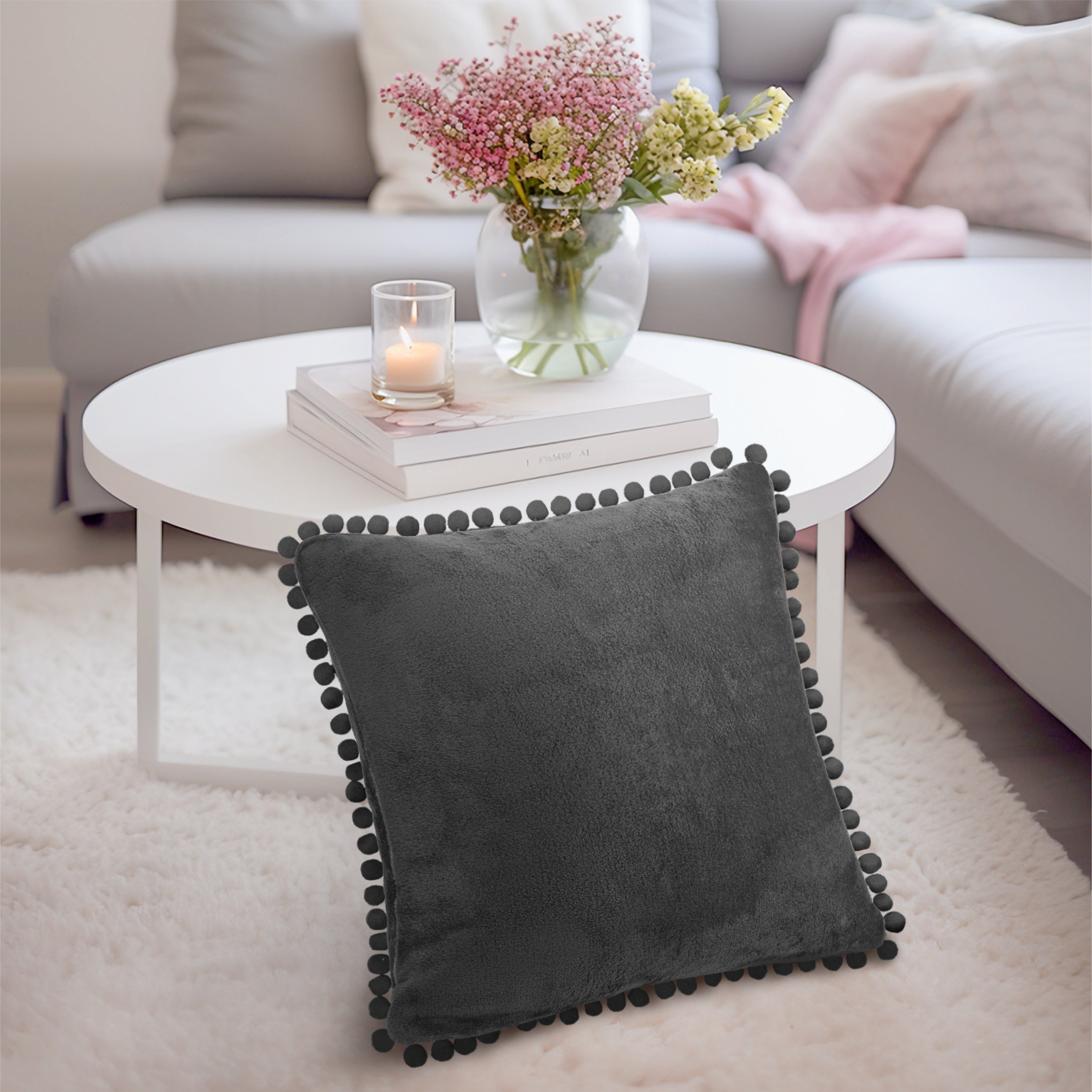 Throw Pillow Covers Set of 2 Sofa Decor POM POM Cushion Case 2 Sizes with Zipper