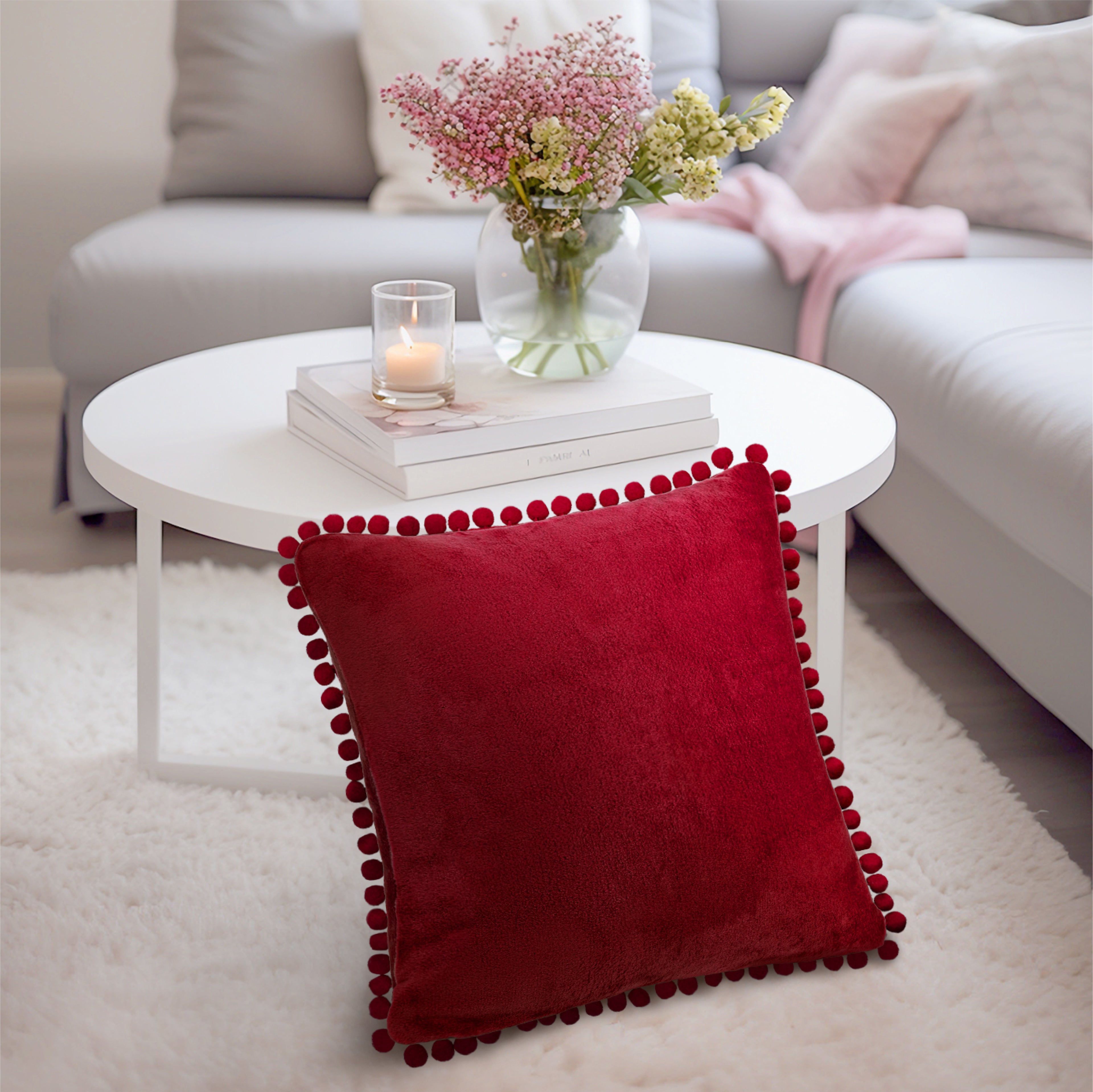 Throw Pillow Covers Set of 2 Sofa Decor POM POM Cushion Case 2 Sizes with Zipper