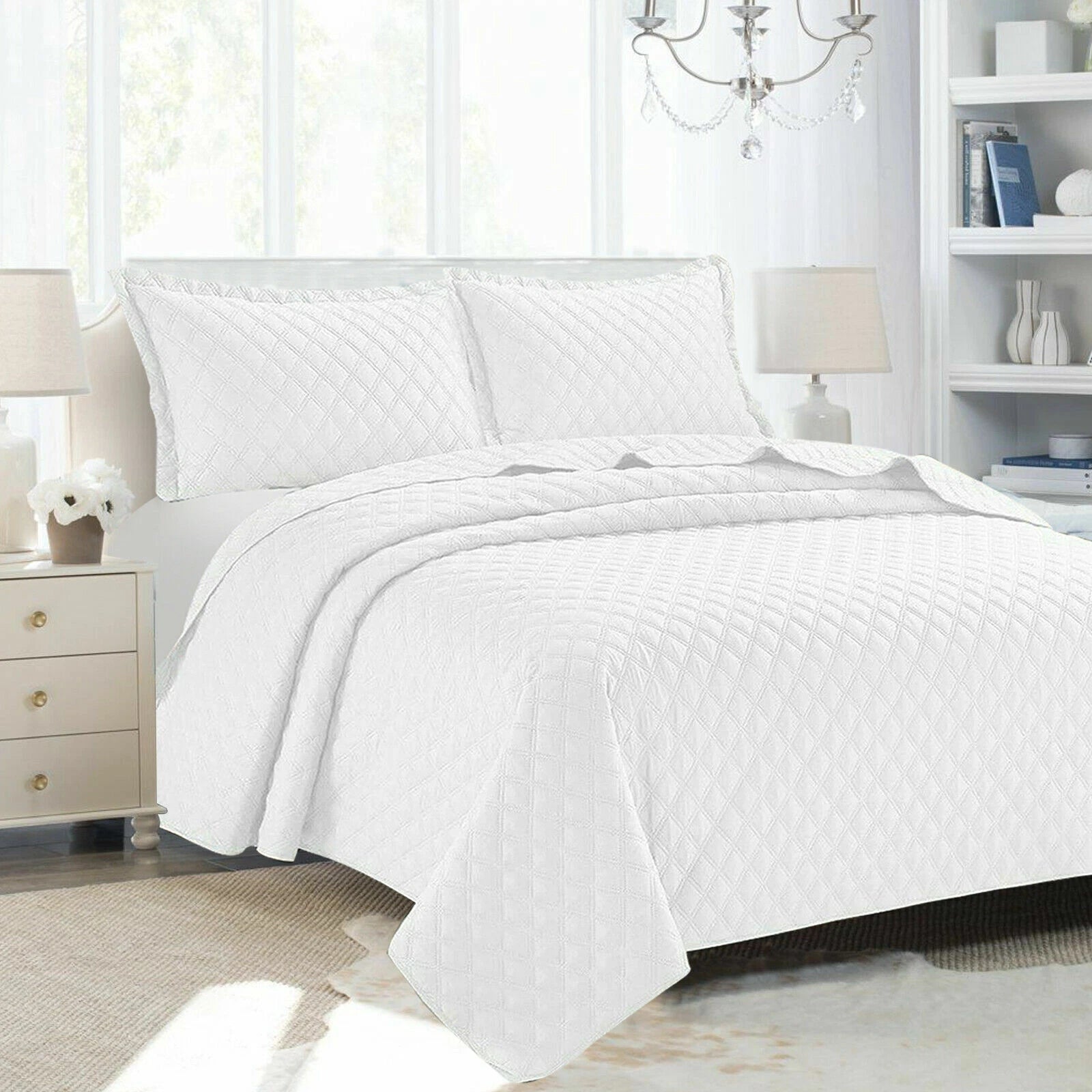 Luxury Embossed Quilted Bedspread Sofa Throw & Pillowcase Double King Bed Set*