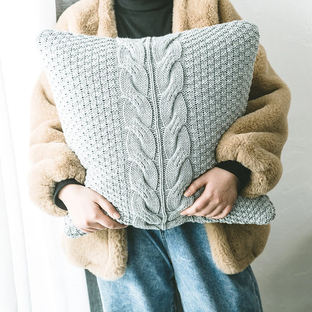 Knitted Pillow Case Throw Waist Cushion Cover Home Office Sofa Bed Decor 45*45cm