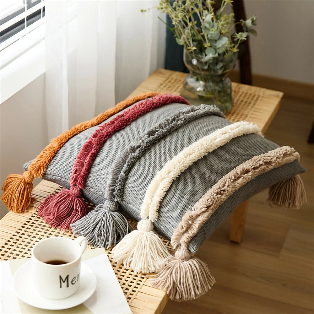 Tassel Cuhsion Cover Knitted Pillowcase Sofa Home Bead Throw Pillows Covers Gift