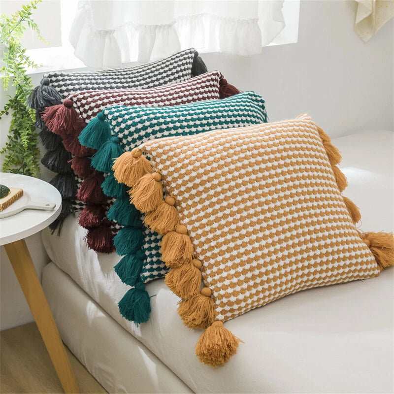 Soft Square Tassels Thread Throw Cushion Cover Sofa Bed Office Waist Pillowcase