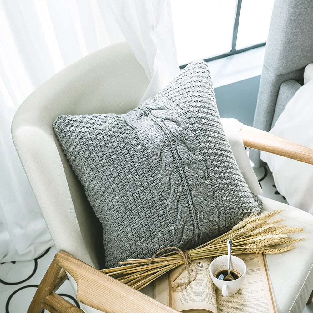 Knitted Pillow Case Throw Waist Cushion Cover Home Office Sofa Bed Decor 45*45cm