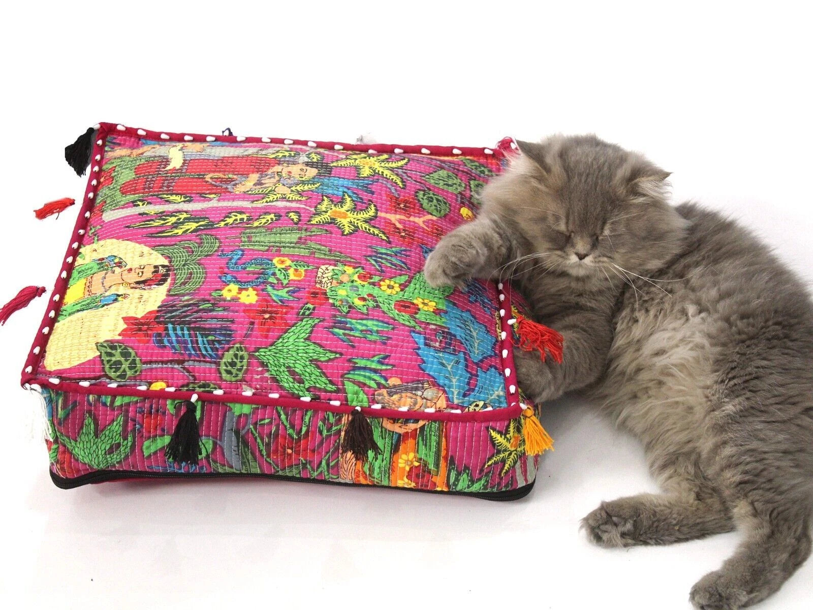 Indian Quilted Cotton Floor Cushion Cover, Sofa Pillow Cases, Box Cushion Cover