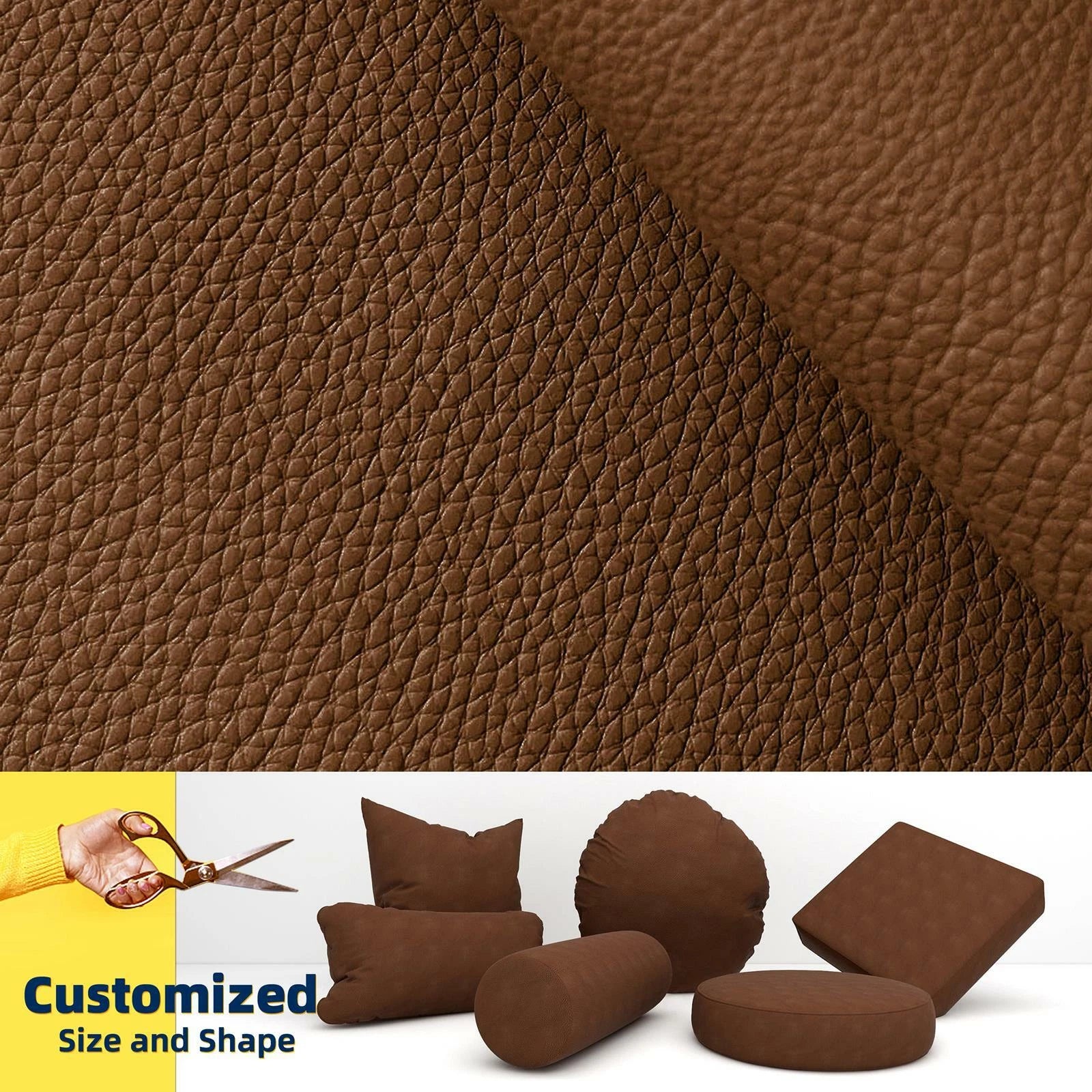 Pb010 Cushion Cover*Middle Brown*Faux Leather synthetic Litchi Skin Sofa Seat