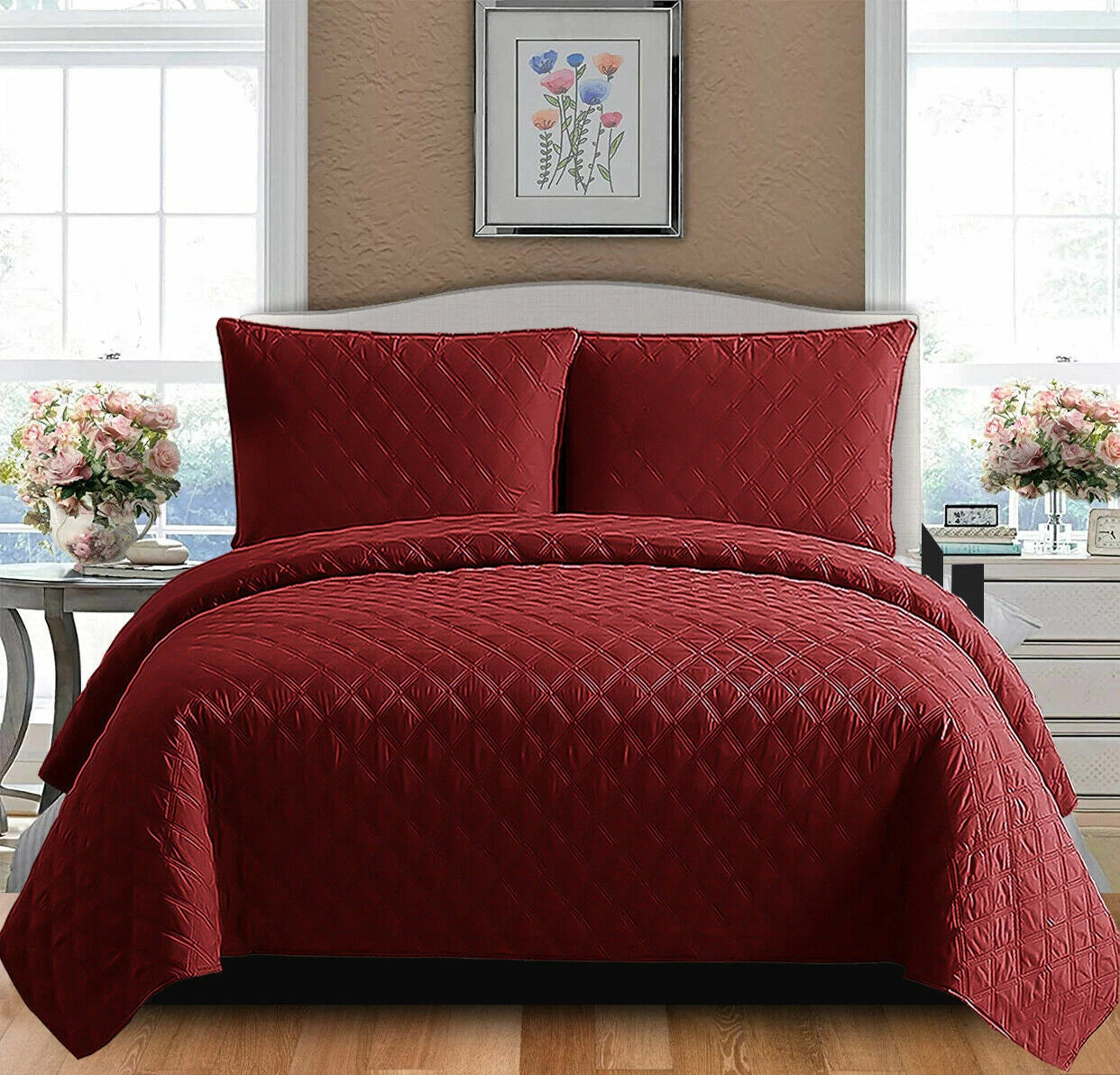 Luxury Embossed Quilted Bedspread Sofa Throw & Pillowcase Double King Bed Set*