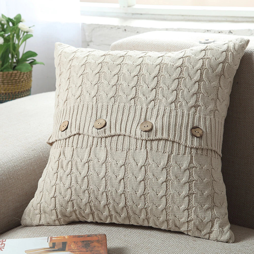 Square Knitted Pillow Case Throw Waist Sofa Bed Cushion Cover Buttons Home Decor