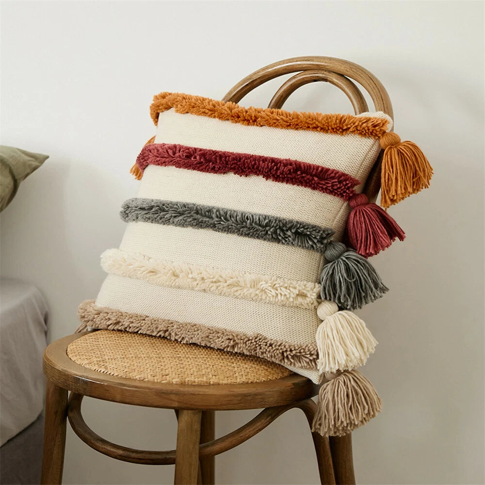 Tassel Knitted Cushion Cover Square Pillowcase Pillow Covers Sofa Bed Home Decor