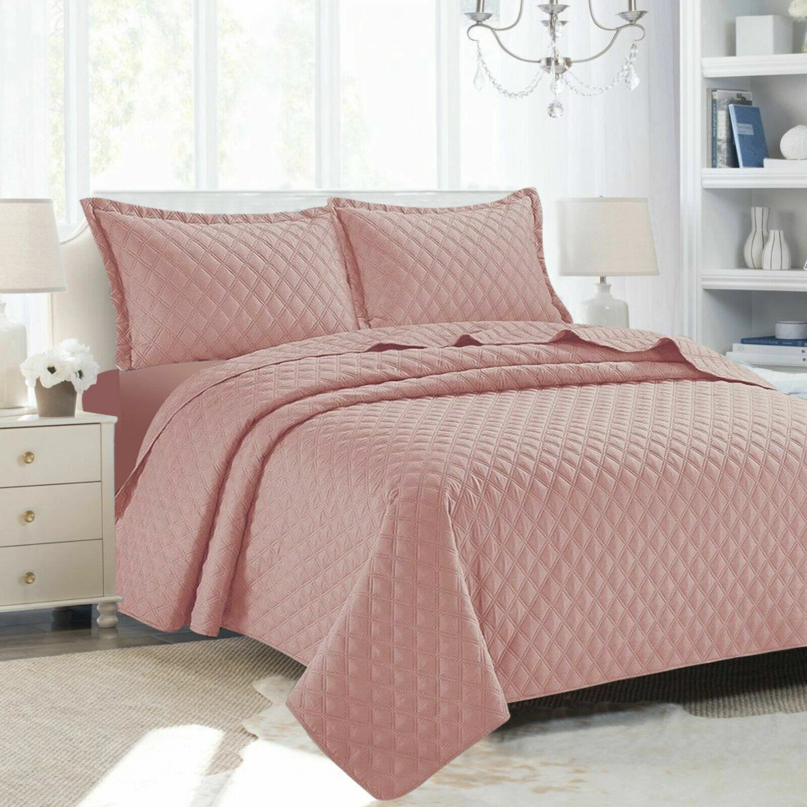 Luxury Embossed Quilted Bedspread Sofa Throw & Pillowcase Double King Bed Set*
