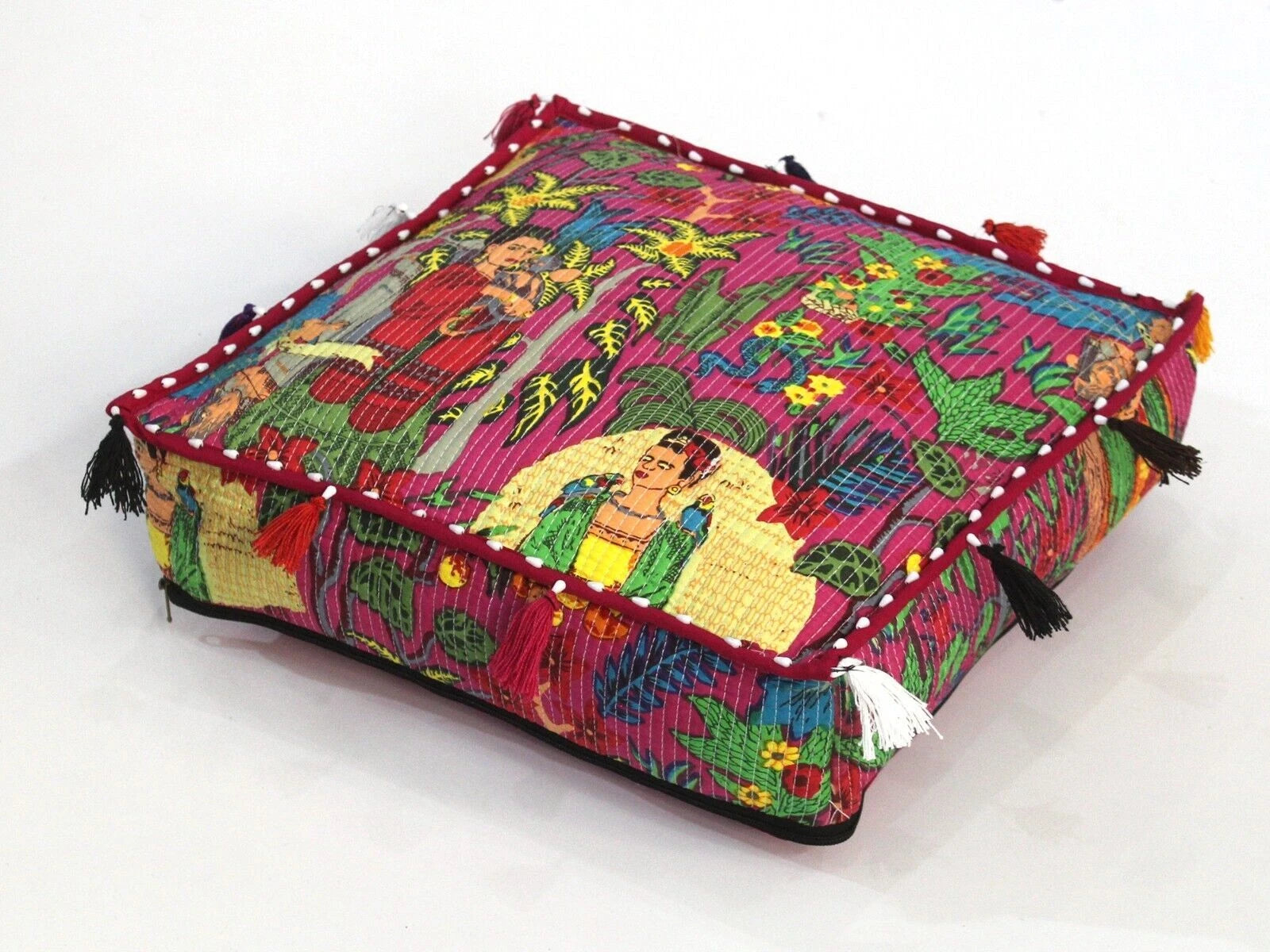 Indian Quilted Cotton Floor Cushion Cover, Sofa Pillow Cases, Box Cushion Cover