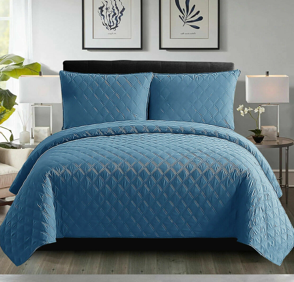 Luxury Embossed Quilted Bedspread Sofa Throw & Pillowcase Double King Bed Set*