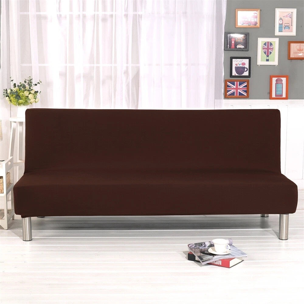 Armless Sofa Bed Cover Stretch Slipcover Solid Protector Spandex Plush Trim